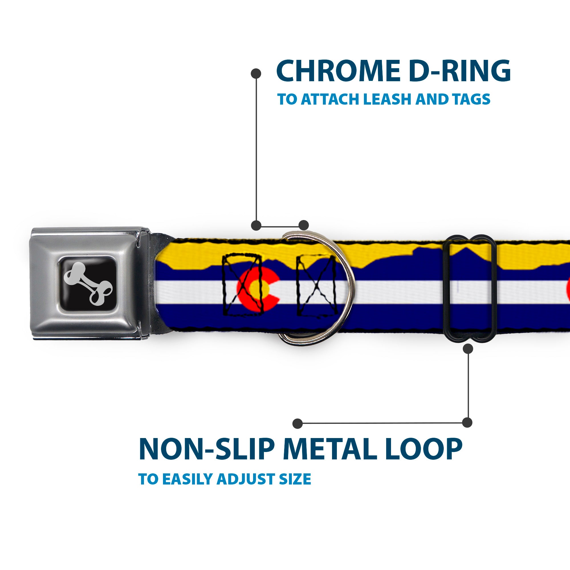 Dog Bone Seatbelt Buckle Collar - Colorado Flag/Mountain Silhouette Yellow Seatbelt Buckle Collars Buckle-Down