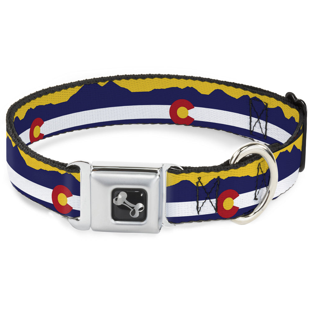 Dog Bone Seatbelt Buckle Collar - Colorado Flag/Mountain Silhouette Yellow Seatbelt Buckle Collars Buckle-Down