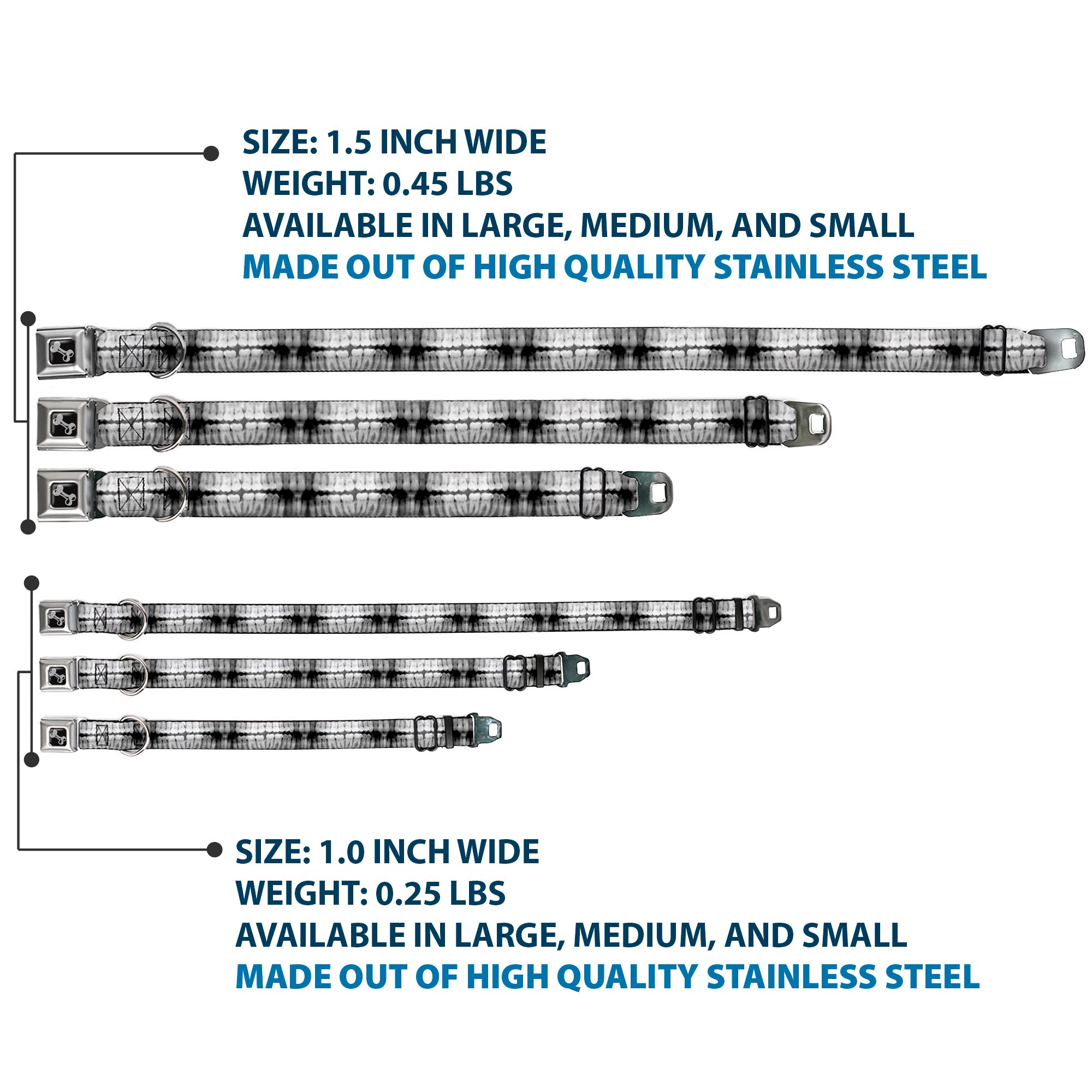 Dog Bone Seatbelt Buckle Collar - Dental X-Rays Black/White Seatbelt Buckle Collars Buckle-Down