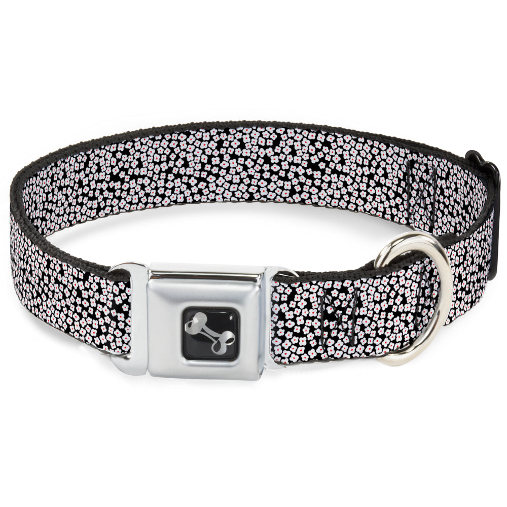 Dog Bone Seatbelt Buckle Collar - Ditsy Floral Black/White/Red Seatbelt Buckle Collars Buckle-Down