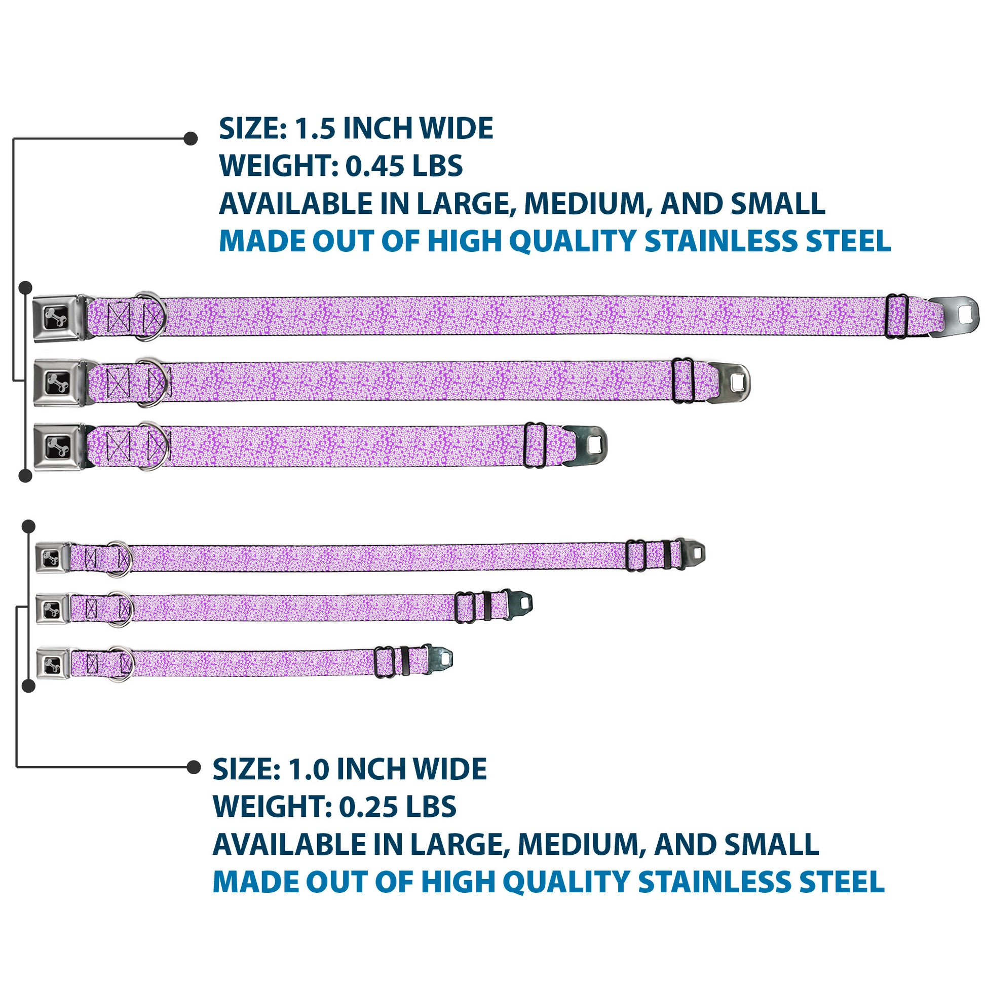 Dog Bone Seatbelt Buckle Collar - Ditsy Floral Lavender/White/Black Seatbelt Buckle Collars Buckle-Down