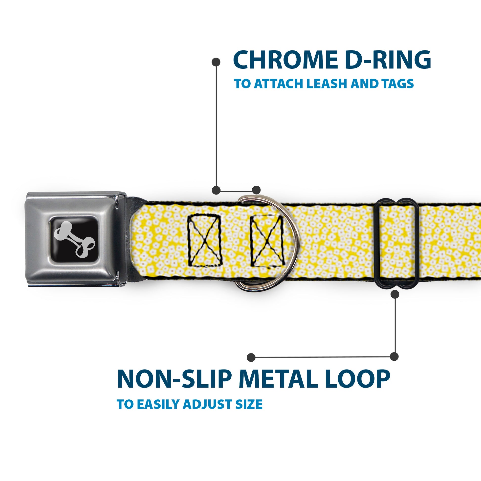 Dog Bone Seatbelt Buckle Collar - Ditsy Floral Yellow/White/Brown Seatbelt Buckle Collars Buckle-Down