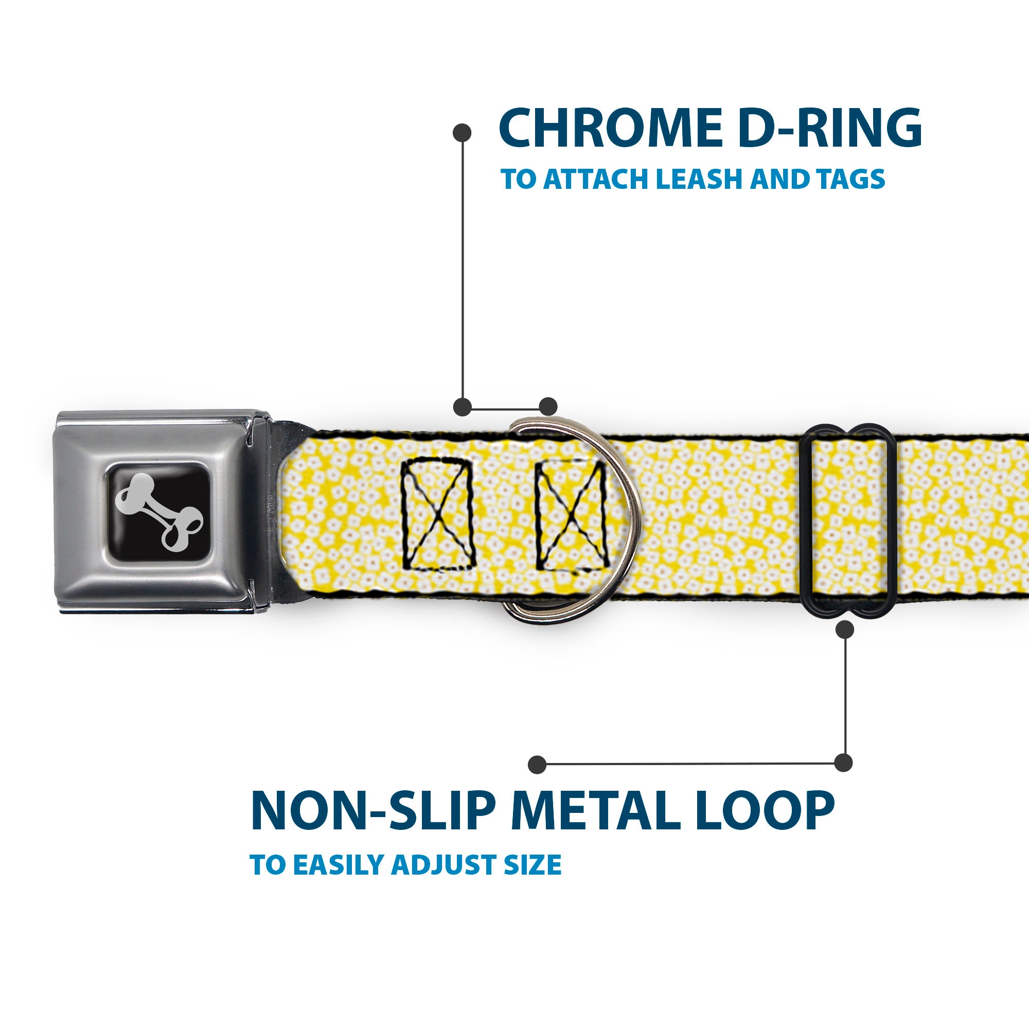 Dog Bone Seatbelt Buckle Collar - Ditsy Floral Yellow/White/Brown Seatbelt Buckle Collars Buckle-Down