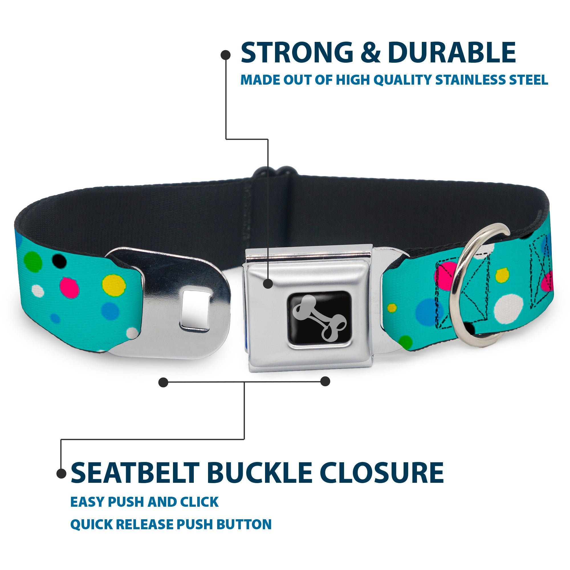 Dog Bone Seatbelt Buckle Collar - Dots Seafoam Green/Multi Pastel Seatbelt Buckle Collars Buckle-Down