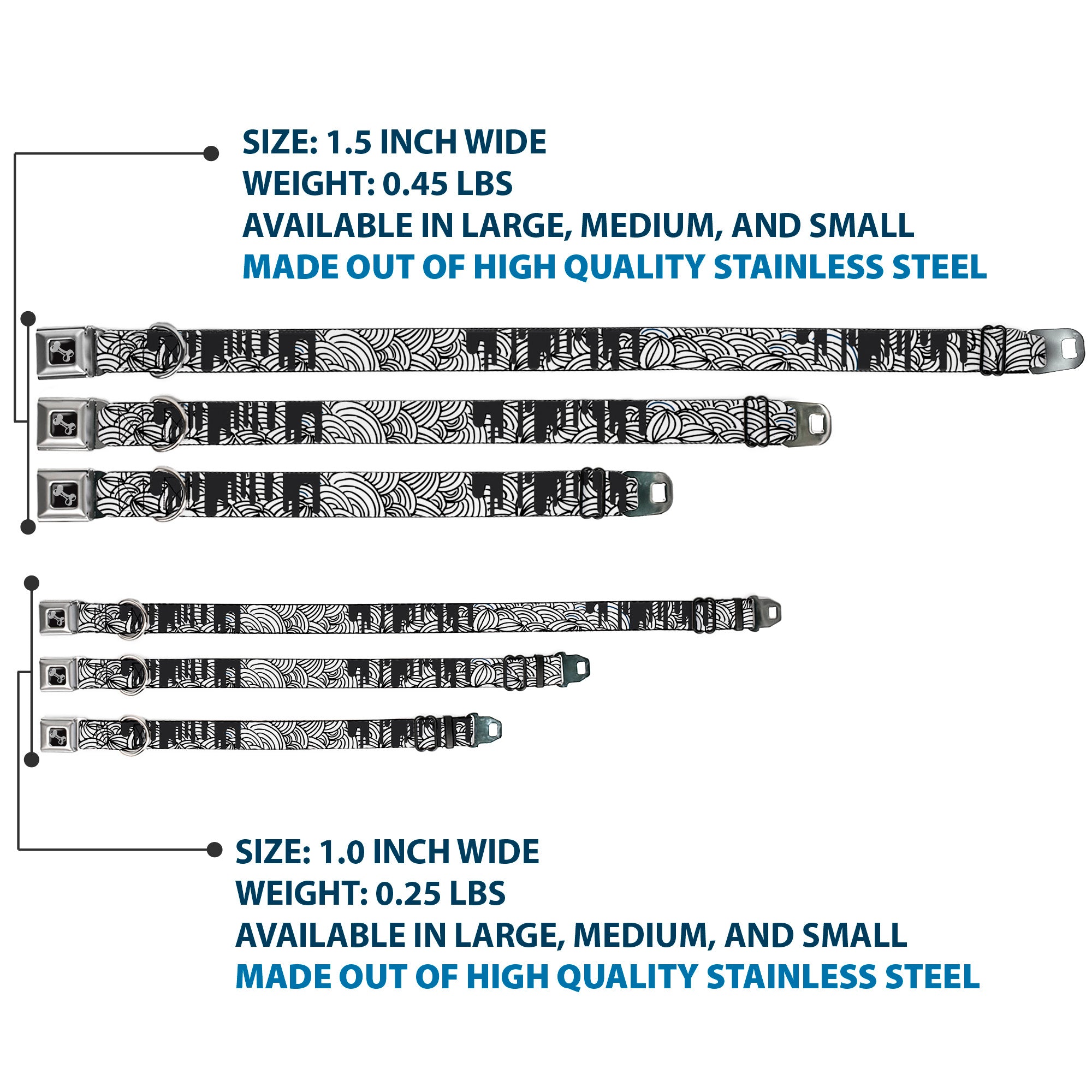 Dog Bone Seatbelt Buckle Collar - Doodle1/Paint Drips White/Black Seatbelt Buckle Collars Buckle-Down