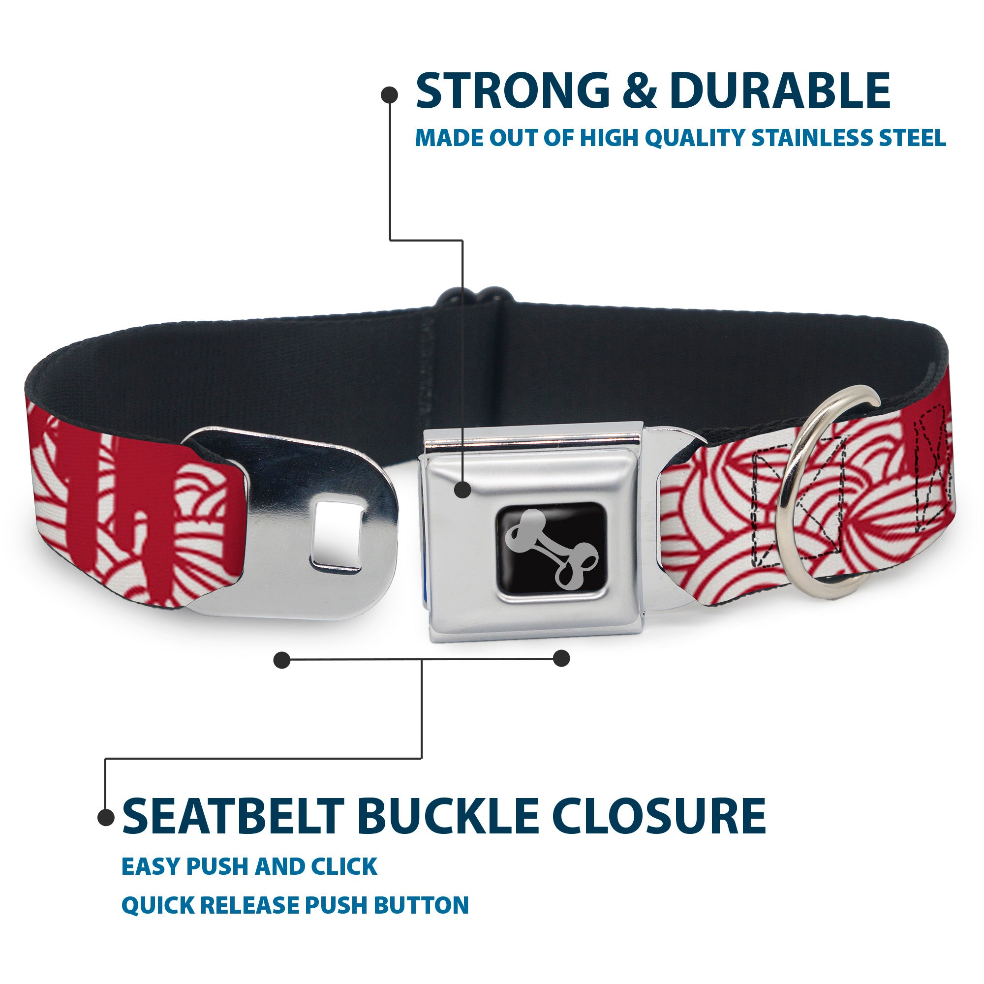 Dog Bone Seatbelt Buckle Collar - Doodle1/Paint Drips White/Red Seatbelt Buckle Collars Buckle-Down