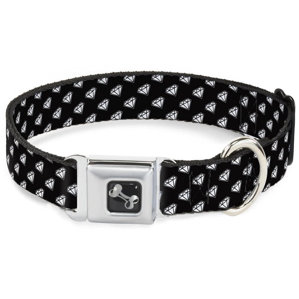 Dog Bone Seatbelt Buckle Collar - Diamonds Diagonal Black/White Seatbelt Buckle Collars Buckle-Down