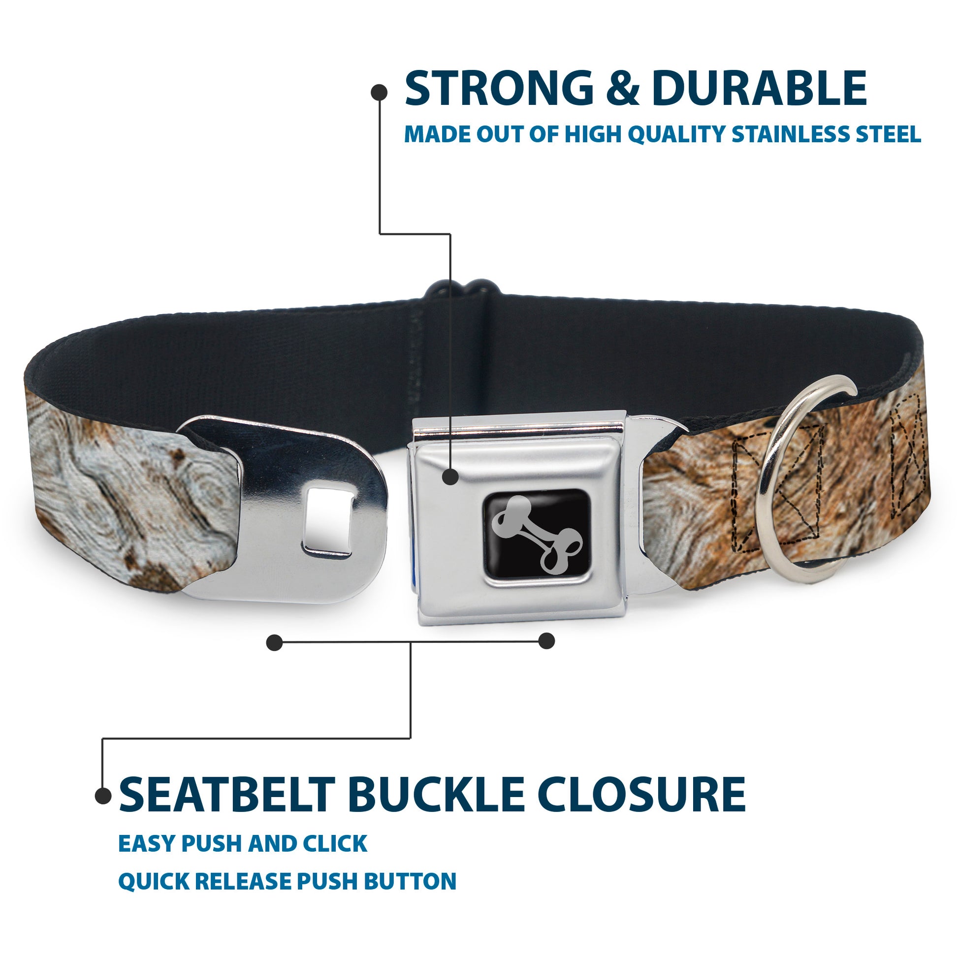 Dog Bone Seatbelt Buckle Collar - Driftwood Grain Seatbelt Buckle Collars Buckle-Down