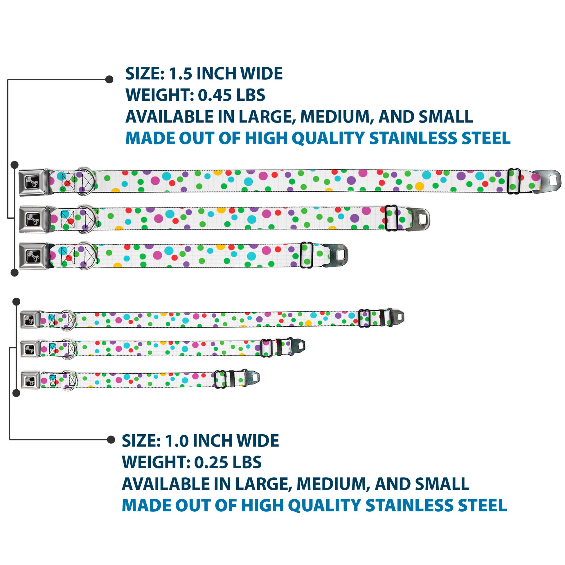 Dog Bone Black/Silver Seatbelt Buckle Collar - Dots/Grid White/Gray/Multi Color Seatbelt Buckle Collars Buckle-Down