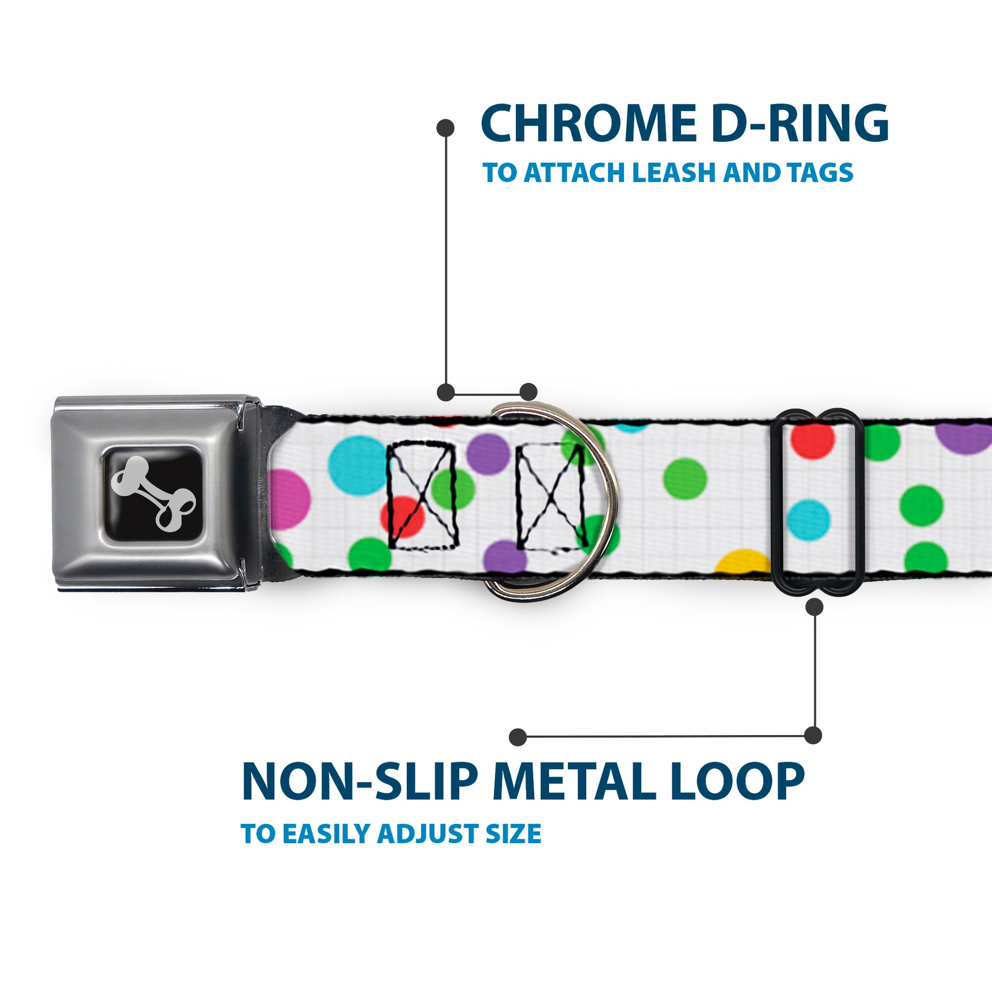 Dog Bone Black/Silver Seatbelt Buckle Collar - Dots/Grid White/Gray/Multi Color Seatbelt Buckle Collars Buckle-Down