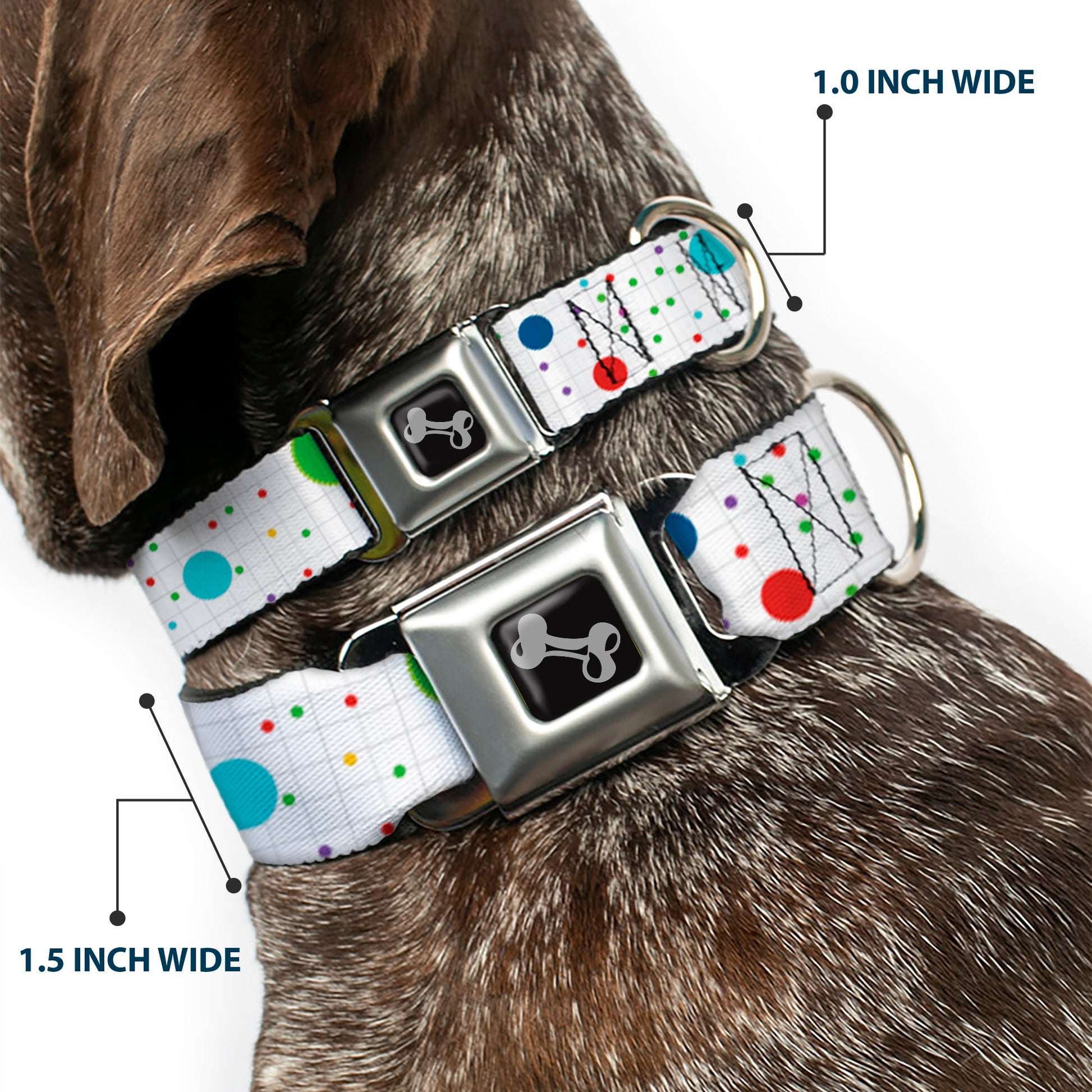 Dog Bone Seatbelt Buckle Collar - Dots/Grid2 White/Gray/Multi Color Seatbelt Buckle Collars Buckle-Down