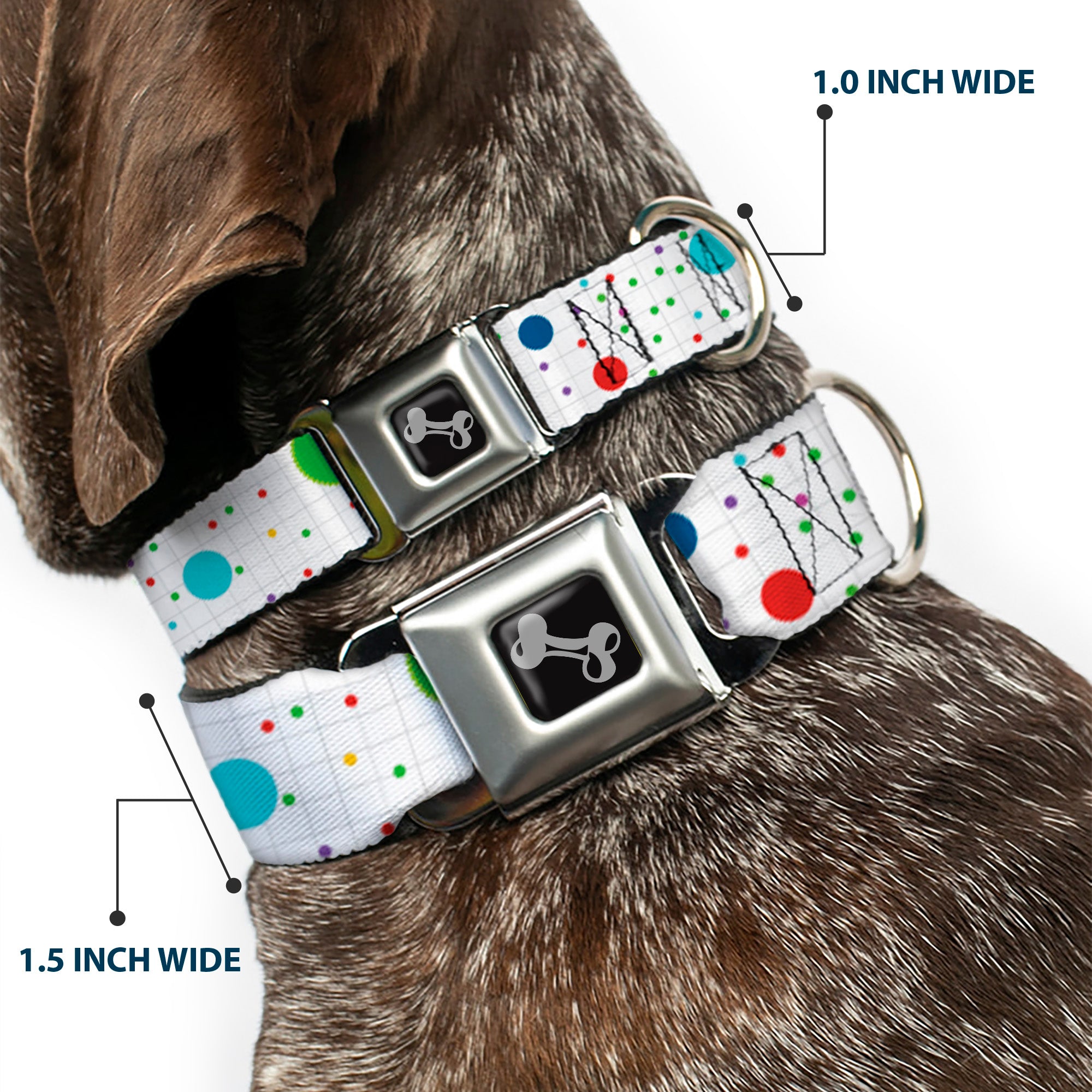 Dog Bone Seatbelt Buckle Collar - Dots/Grid2 White/Gray/Multi Color Seatbelt Buckle Collars Buckle-Down