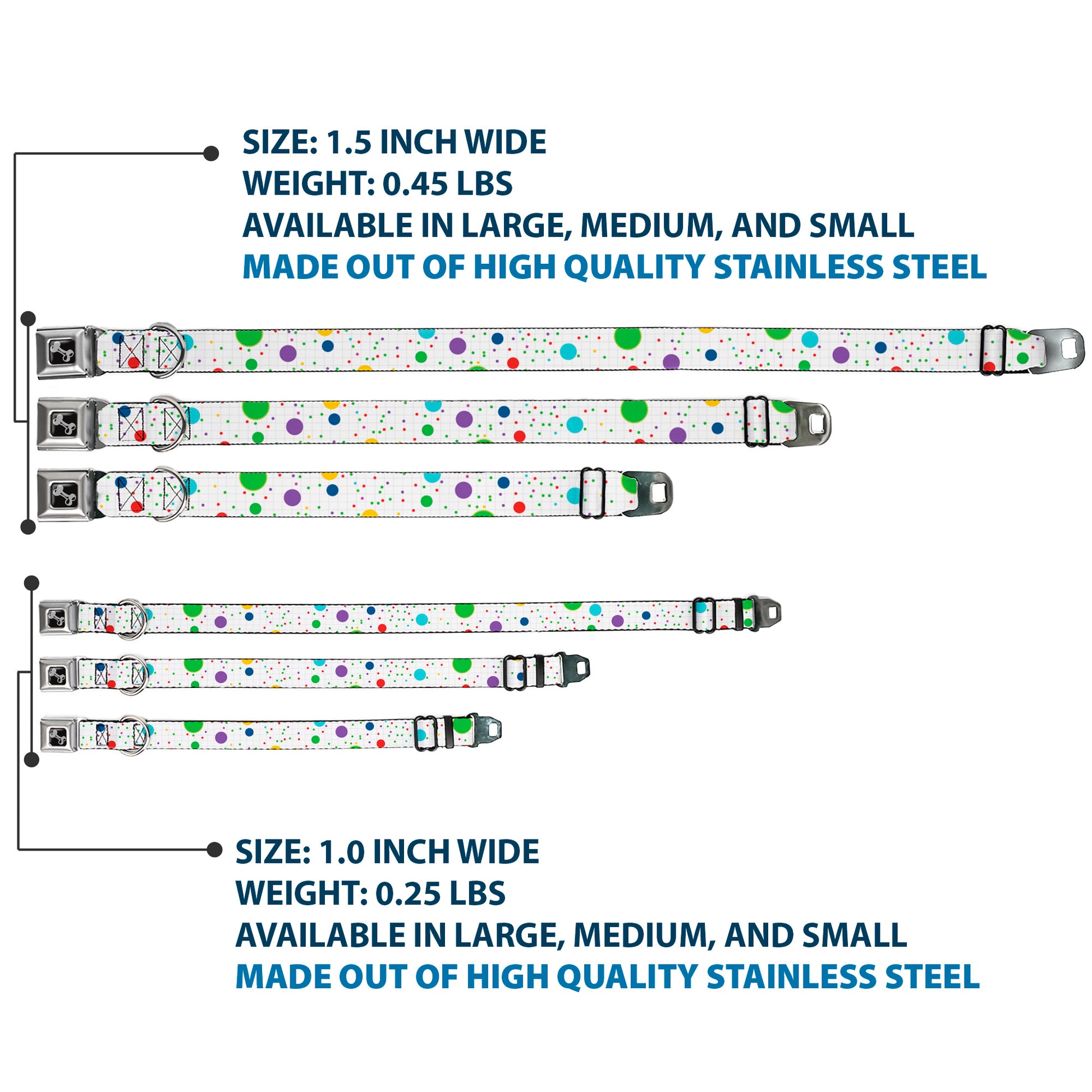 Dog Bone Seatbelt Buckle Collar - Dots/Grid2 White/Gray/Multi Color Seatbelt Buckle Collars Buckle-Down
