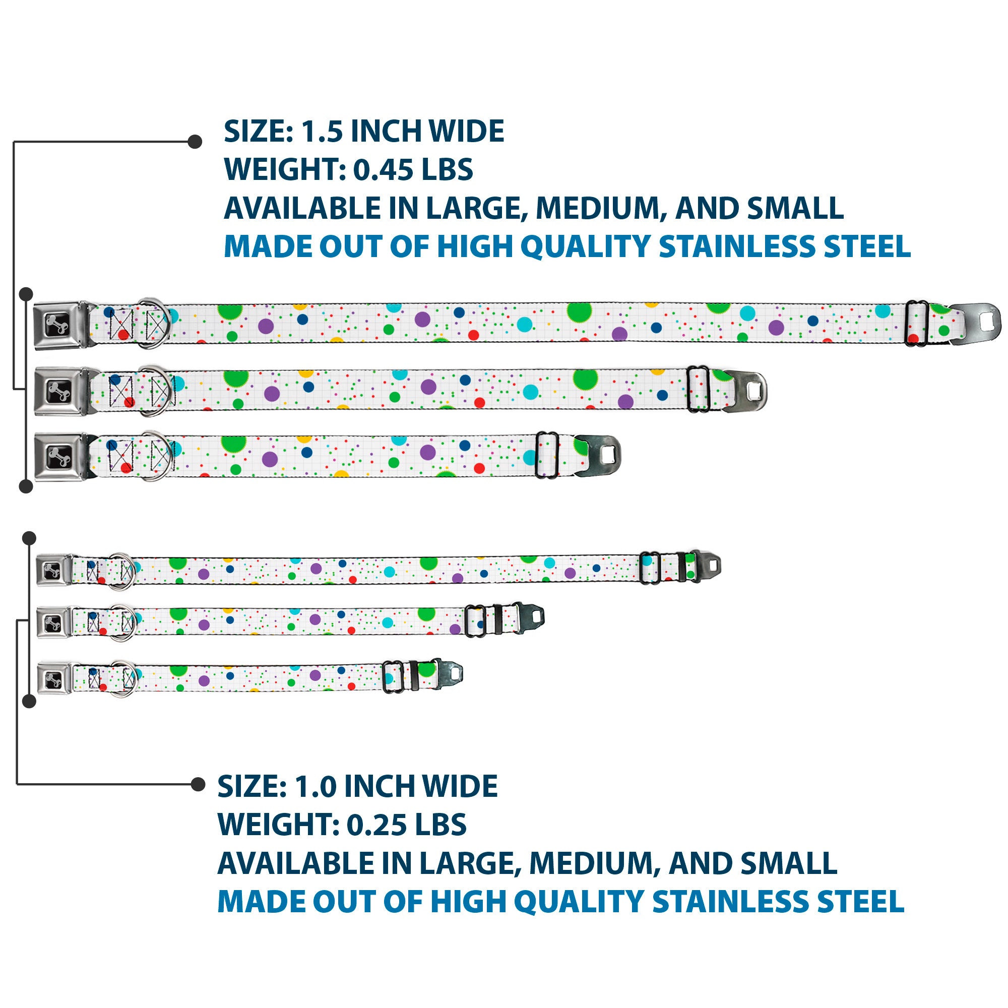 Dog Bone Seatbelt Buckle Collar - Dots/Grid2 White/Gray/Multi Color Seatbelt Buckle Collars Buckle-Down