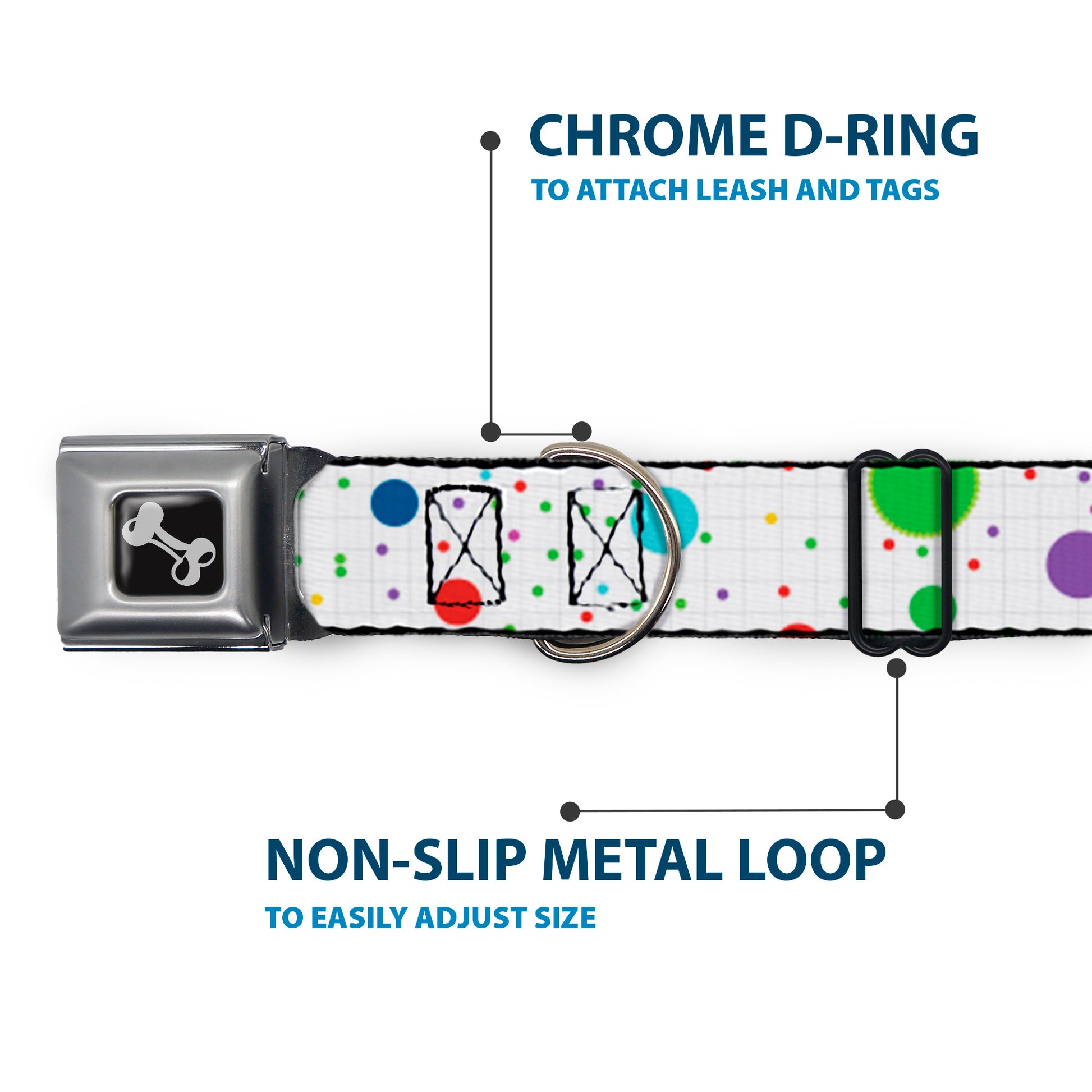 Dog Bone Seatbelt Buckle Collar - Dots/Grid2 White/Gray/Multi Color Seatbelt Buckle Collars Buckle-Down