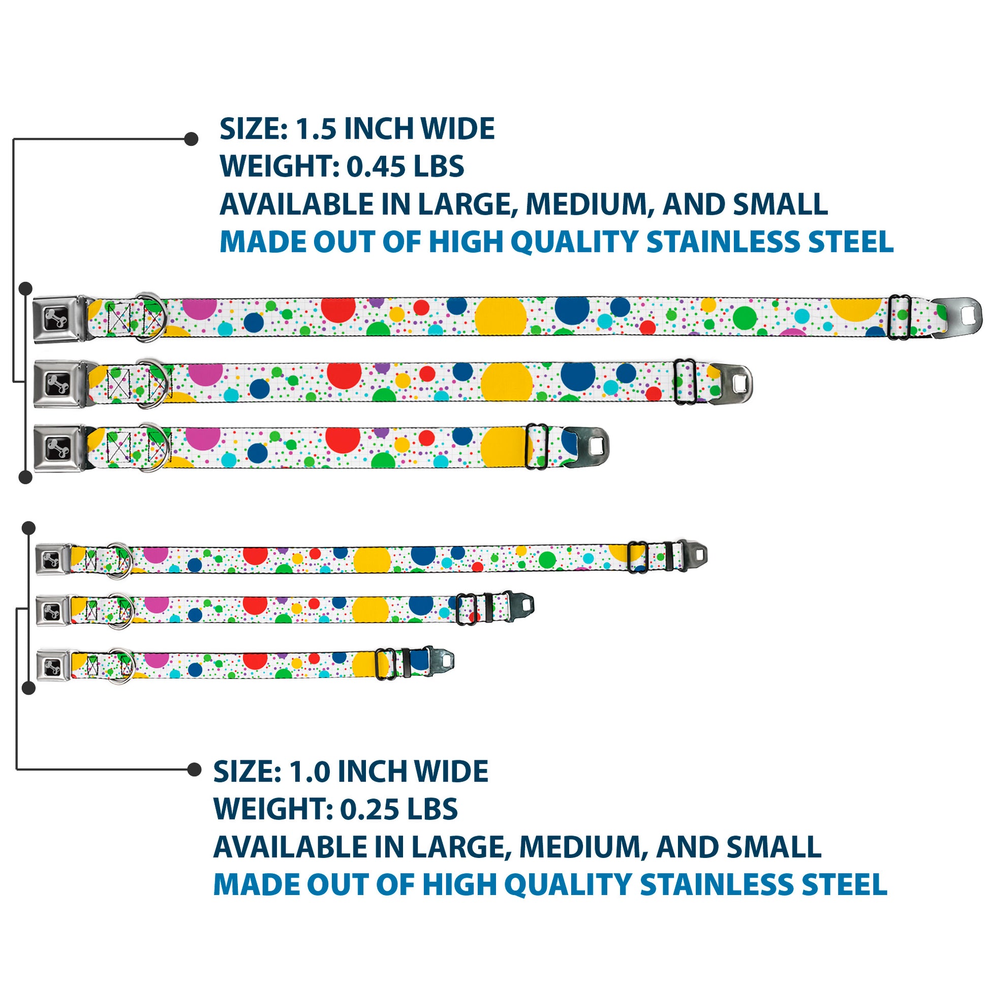 Dog Bone Seatbelt Buckle Collar - Dots/Grid3 White/Gray/Multi Color Seatbelt Buckle Collars Buckle-Down