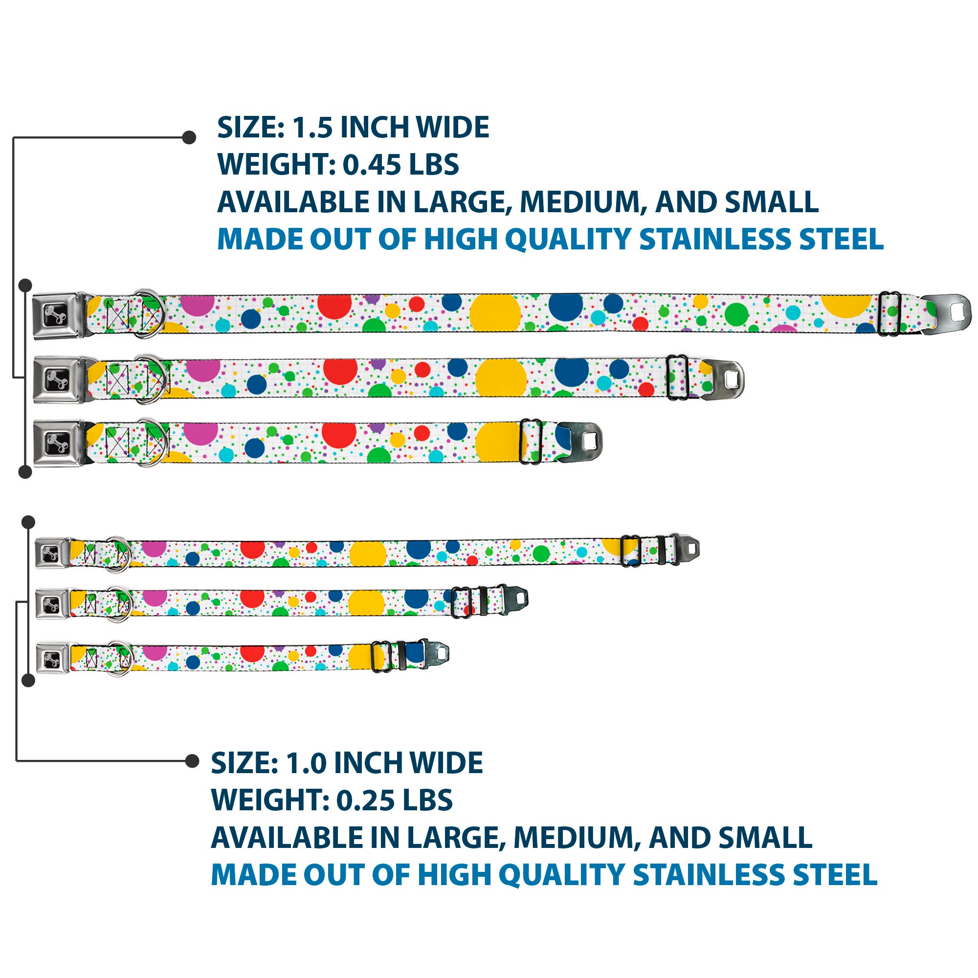 Dog Bone Seatbelt Buckle Collar - Dots/Grid3 White/Gray/Multi Color Seatbelt Buckle Collars Buckle-Down