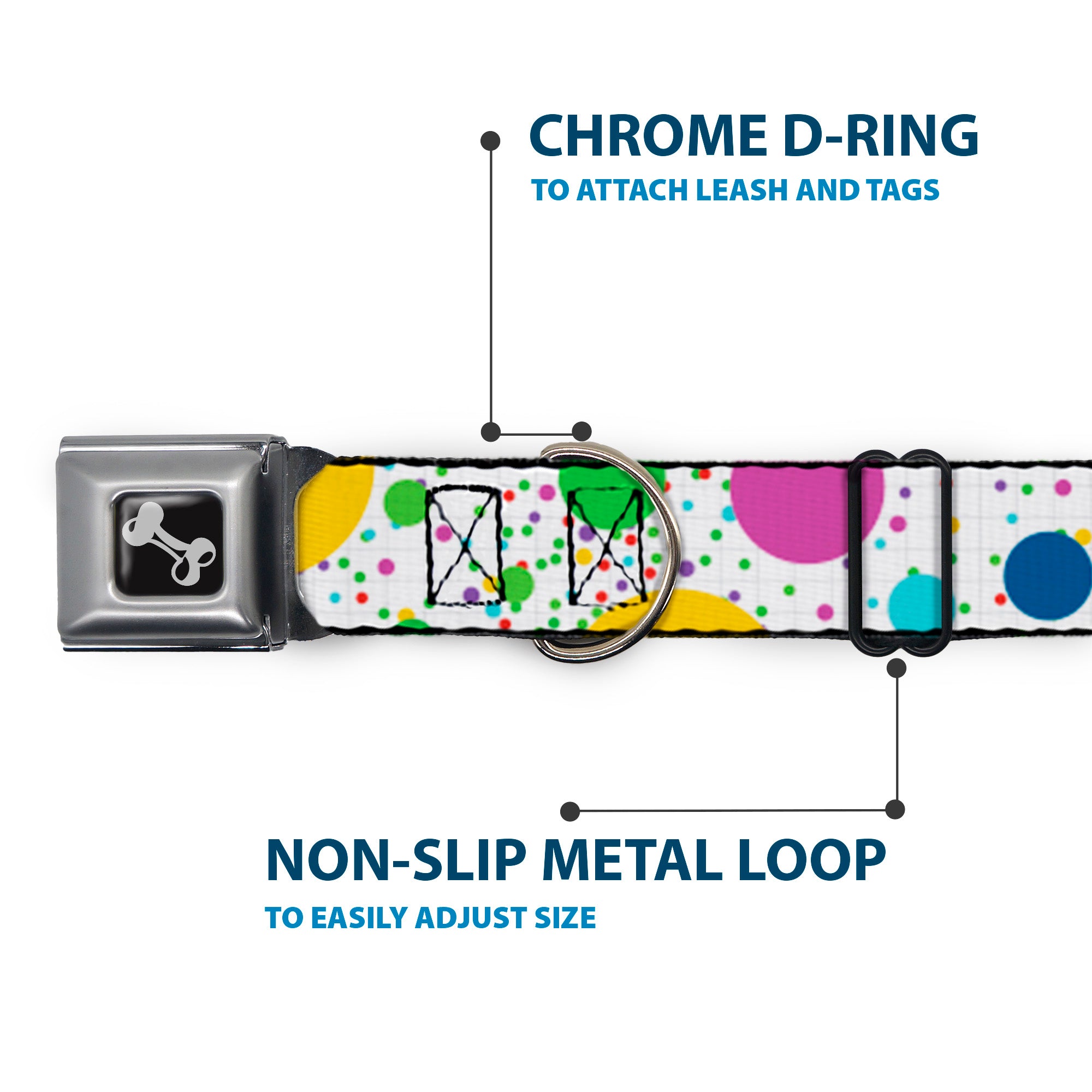 Dog Bone Seatbelt Buckle Collar - Dots/Grid3 White/Gray/Multi Color Seatbelt Buckle Collars Buckle-Down