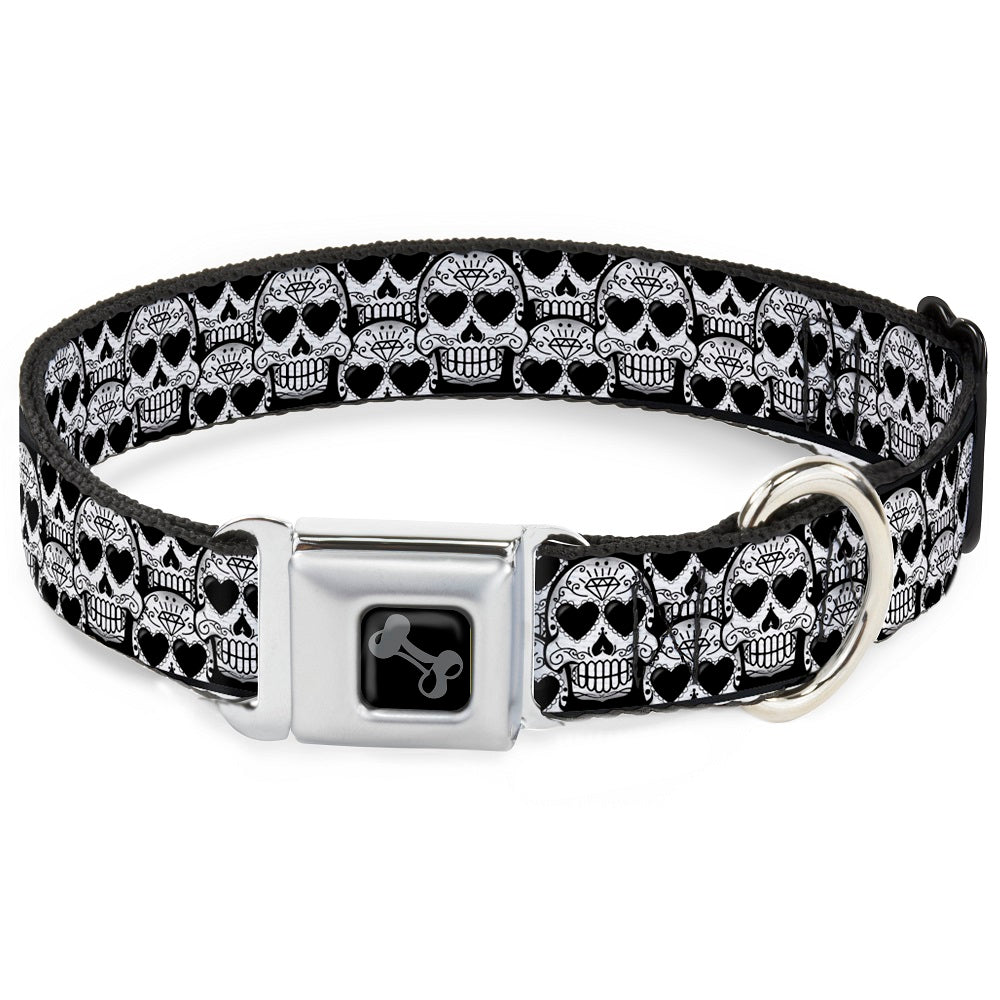 Dog Bone Seatbelt Buckle Collar - Diamond Sugar Skull Stacked Black/Silver Fade/White Seatbelt Buckle Collars Buckle-Down