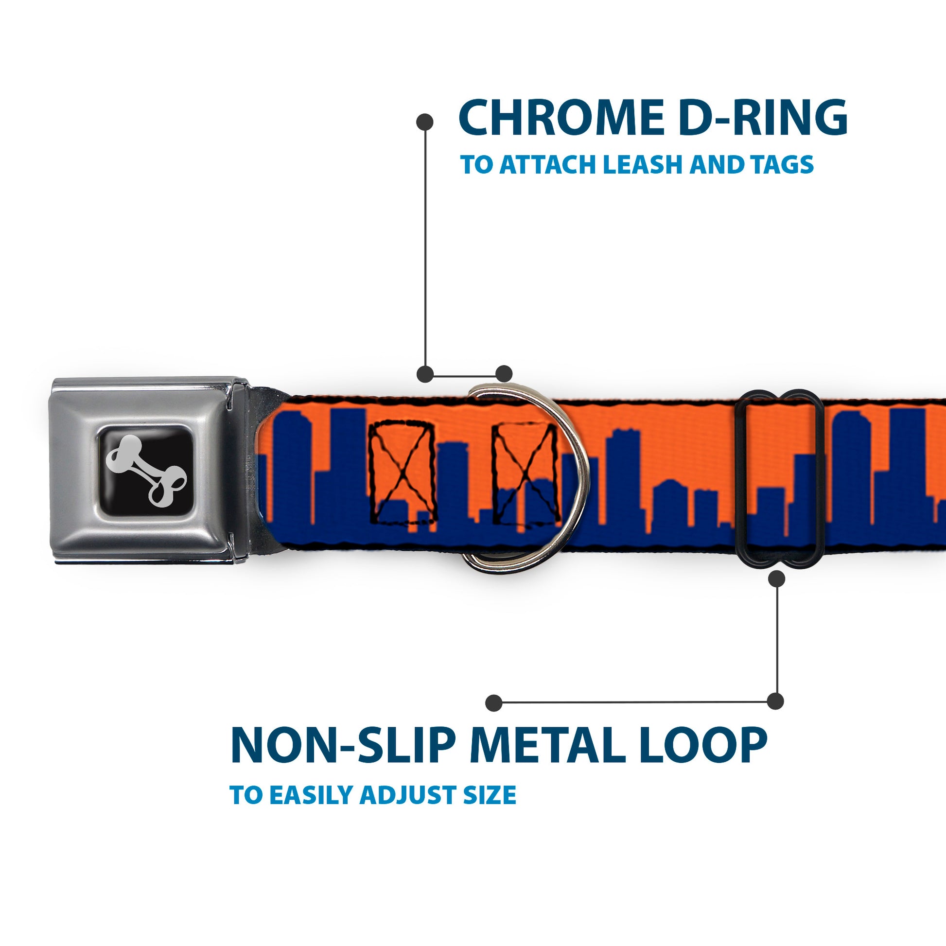 Dog Bone Seatbelt Buckle Collar - Denver Solid Skyline Orange/Navy Seatbelt Buckle Collars Buckle-Down