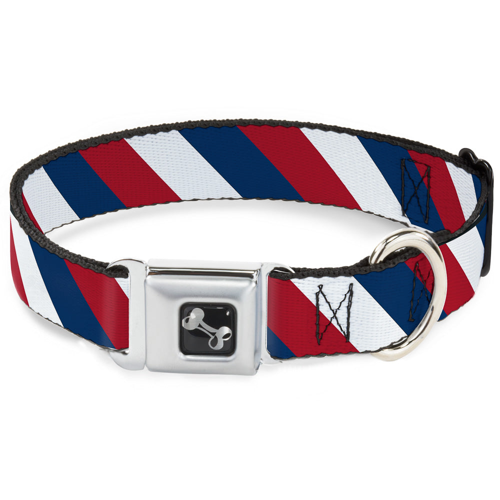 Dog Bone Seatbelt Buckle Collar - Diagonal Stripe Red/White/Navy Seatbelt Buckle Collars Buckle-Down