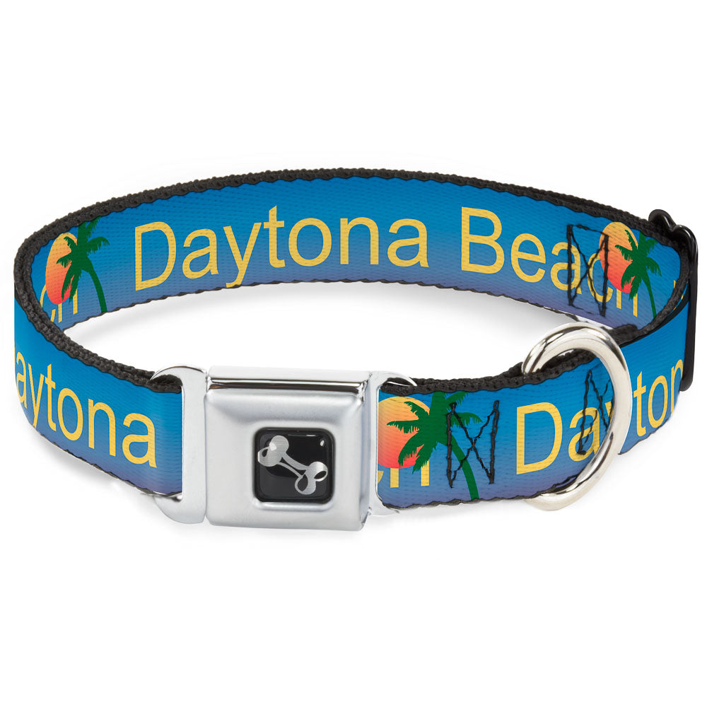 Dog Bone Seatbelt Buckle Collar - DAYTON BEACH Script/Sun/Palm Trees Blue Fade/Yellow/Oranges/Green Seatbelt Buckle Collars Buckle-Down