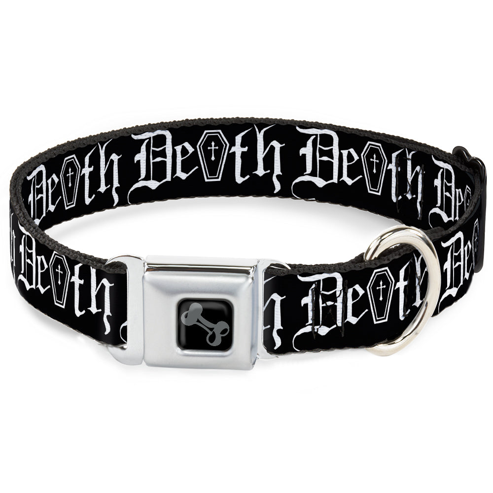 Dog Bone Black/Silver Seatbelt Buckle Collar - DEATH w/Coffin Old English Black/White Seatbelt Buckle Collars Buckle-Down