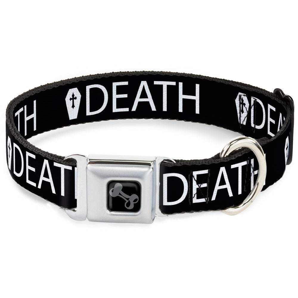 Dog Bone Black/Silver Seatbelt Buckle Collar - DEATH/Coffin Black/White Seatbelt Buckle Collars Buckle-Down