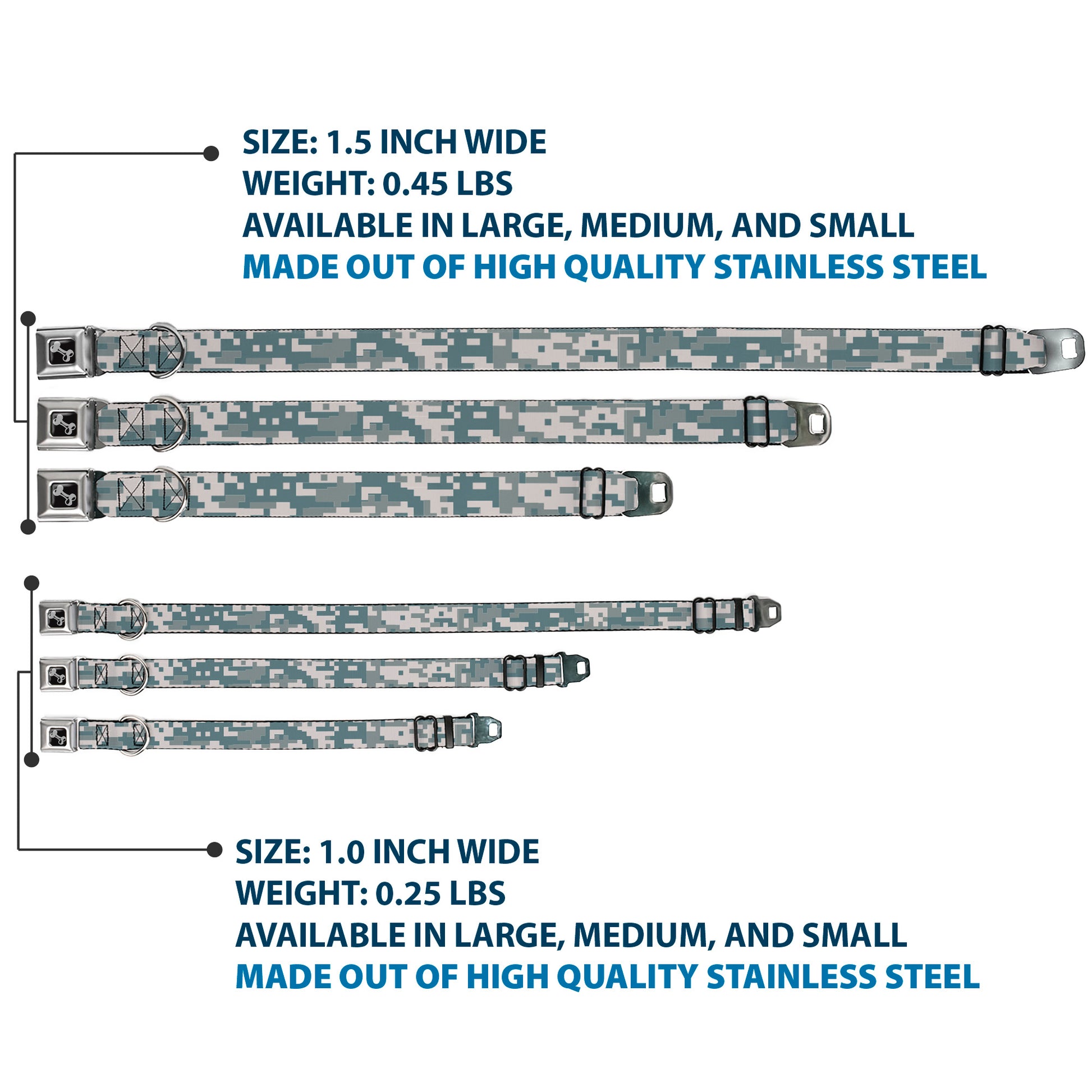 Dog Bone Black/Silver Seatbelt Buckle Collar - Digital Camo2 Grays Seatbelt Buckle Collars Buckle-Down