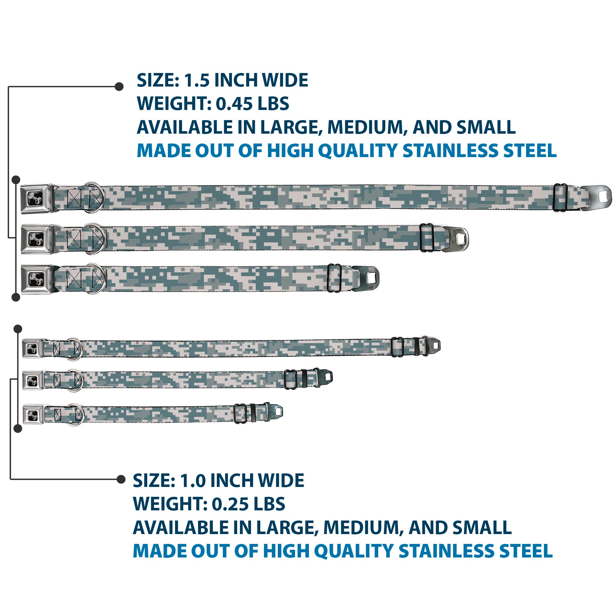 Dog Bone Black/Silver Seatbelt Buckle Collar - Digital Camo2 Grays Seatbelt Buckle Collars Buckle-Down