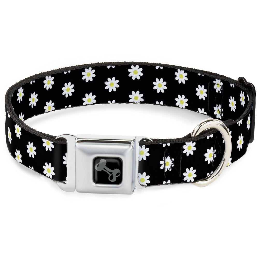 Dog Bone Black/Silver Seatbelt Buckle Collar - Daisies Scattered Black/White/Yellow Seatbelt Buckle Collars Buckle-Down