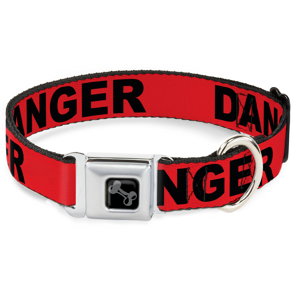 Dog Bone Black/Silver Seatbelt Buckle Collar - DANGER Text Red/Black Seatbelt Buckle Collars Buckle-Down