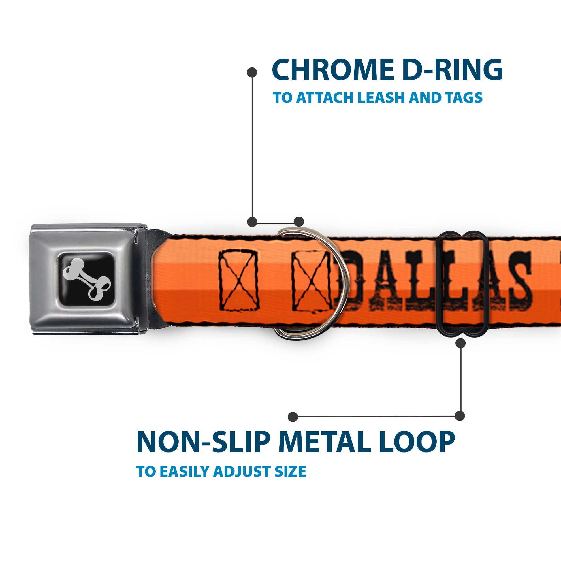 Dog Bone Black/Silver Seatbelt Buckle Collar - Dallas-Raleigh-Tennessee-Austin-Boston Stripes Browns/Black Seatbelt Buckle Collars Buckle-Down