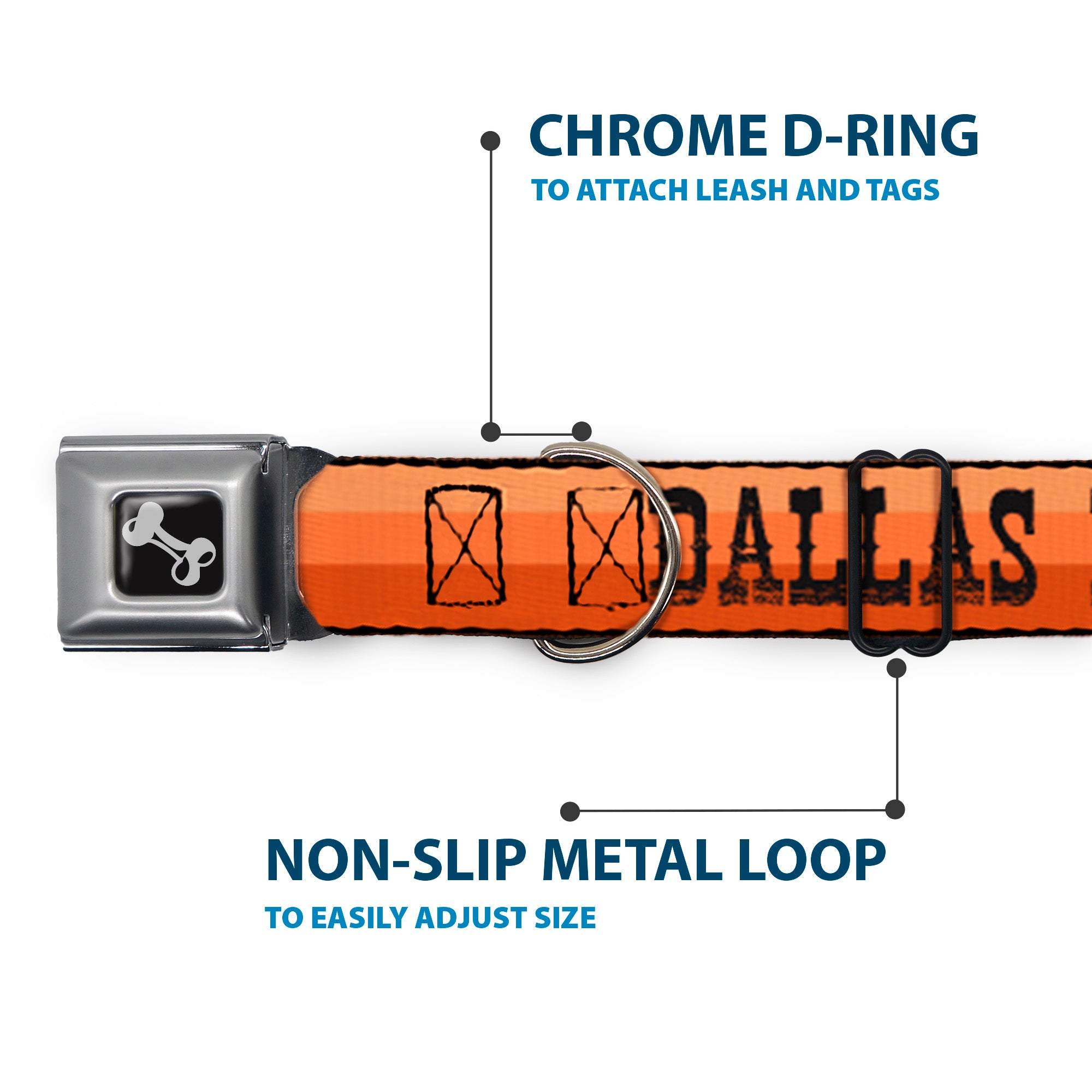 Dog Bone Black/Silver Seatbelt Buckle Collar - Dallas-Raleigh-Tennessee-Austin-Boston Stripes Browns/Black Seatbelt Buckle Collars Buckle-Down
