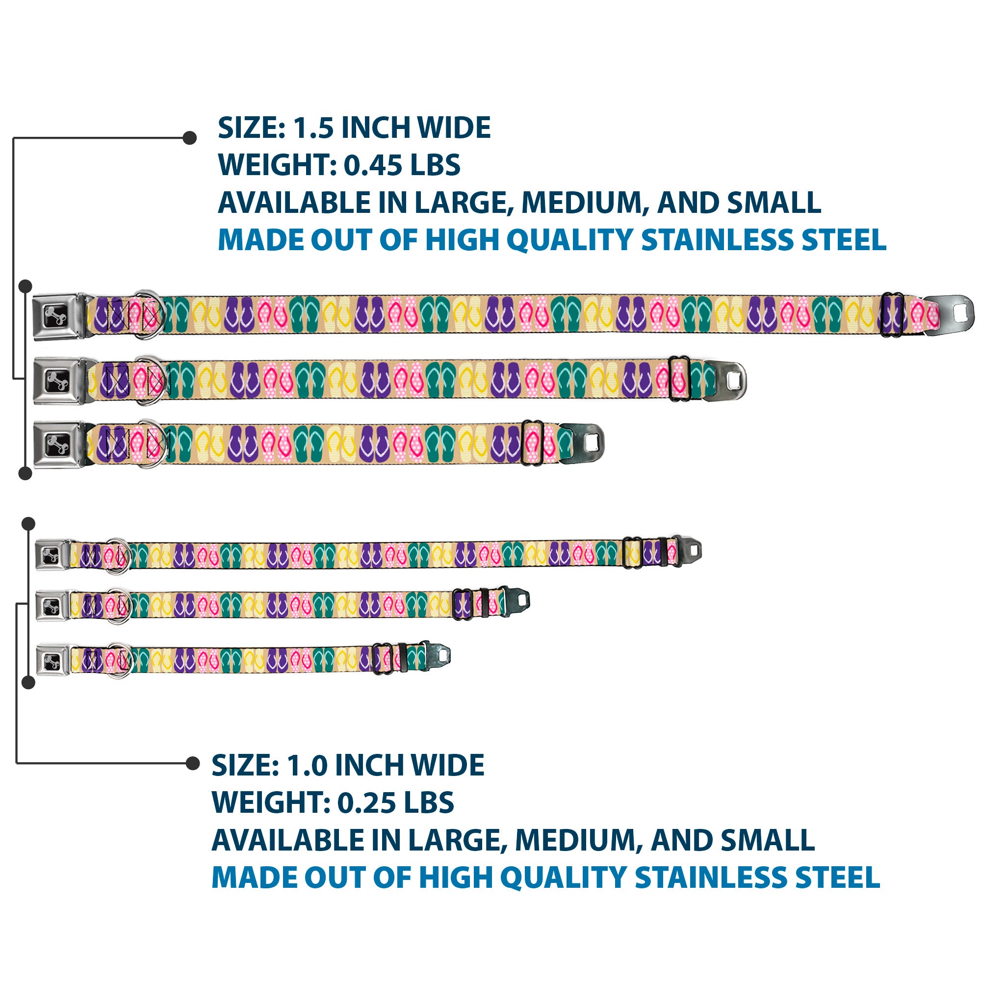 Dog Bone Seatbelt Buckle Collar - Flip Flops5 CLOSE-UP Sand/Multi Color Seatbelt Buckle Collars Buckle-Down