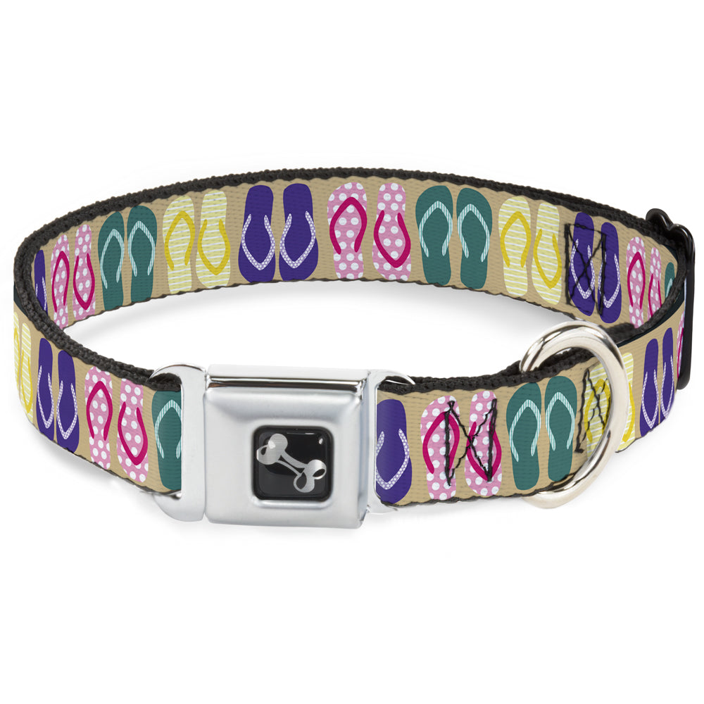 Dog Bone Seatbelt Buckle Collar - Flip Flops5 CLOSE-UP Sand/Multi Color Seatbelt Buckle Collars Buckle-Down