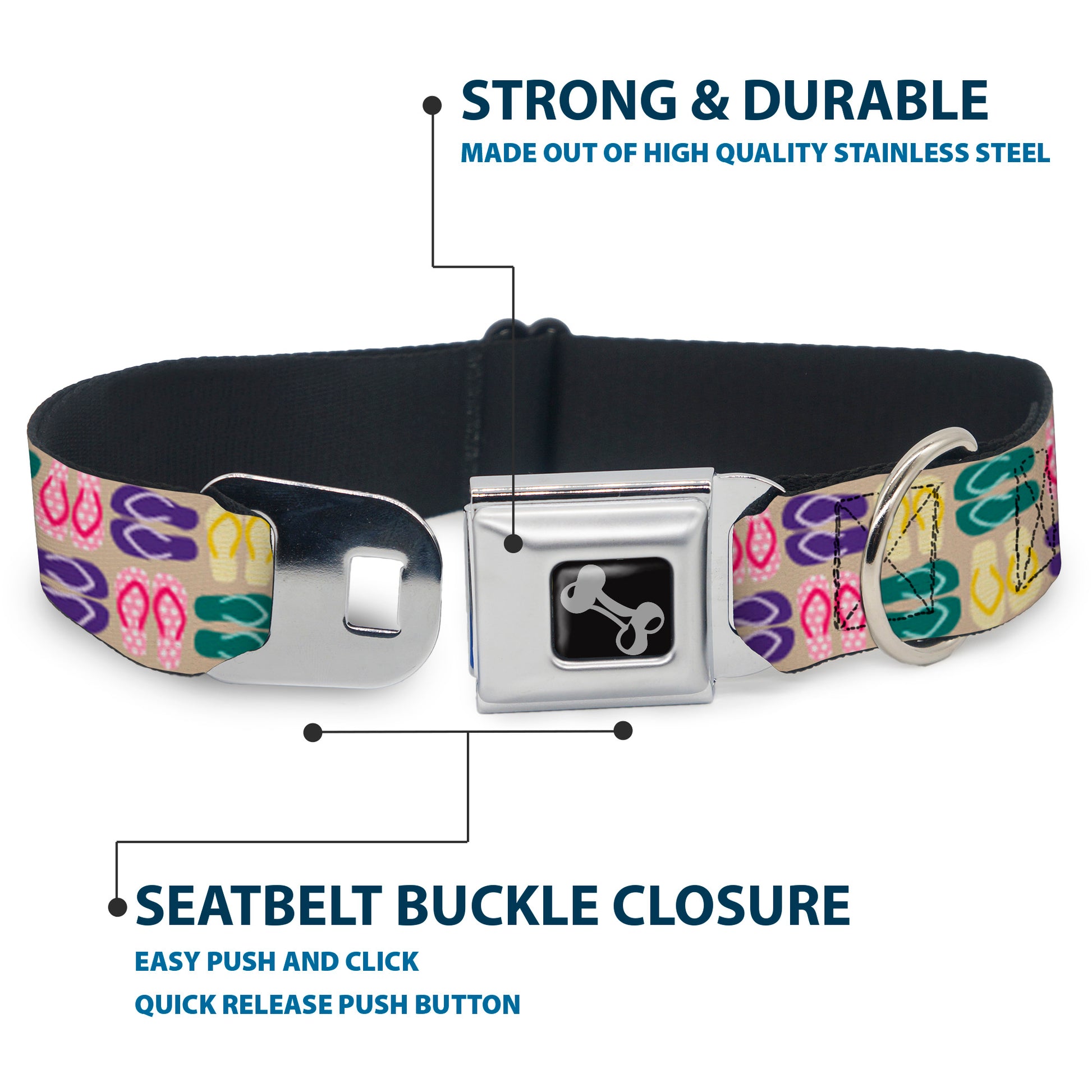 Dog Bone Seatbelt Buckle Collar - Flip Flops6 Sand/Multi Color Seatbelt Buckle Collars Buckle-Down