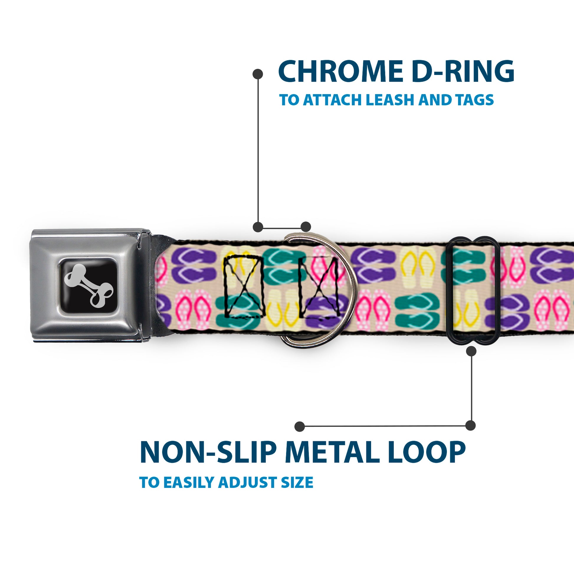 Dog Bone Seatbelt Buckle Collar - Flip Flops6 Sand/Multi Color Seatbelt Buckle Collars Buckle-Down