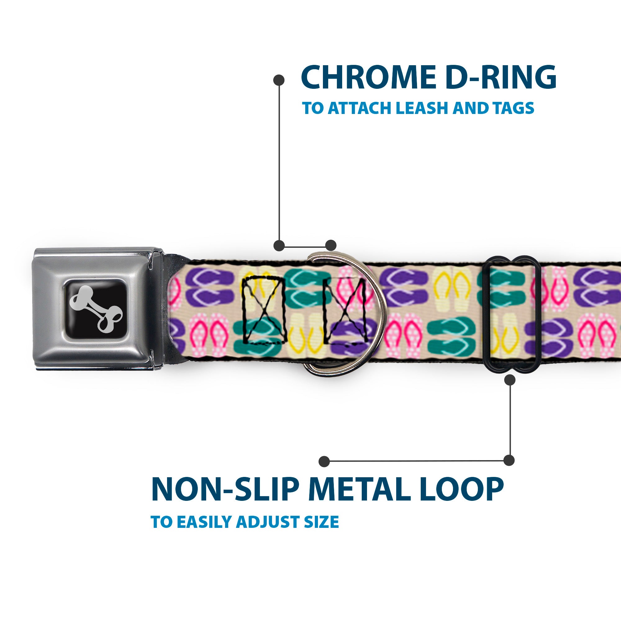 Dog Bone Seatbelt Buckle Collar - Flip Flops6 Sand/Multi Color Seatbelt Buckle Collars Buckle-Down
