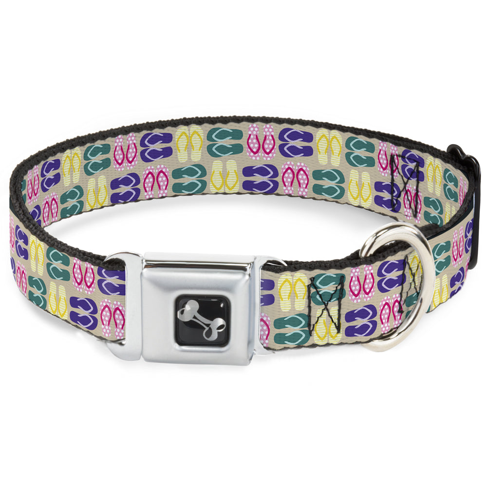 Dog Bone Seatbelt Buckle Collar - Flip Flops6 Sand/Multi Color Seatbelt Buckle Collars Buckle-Down