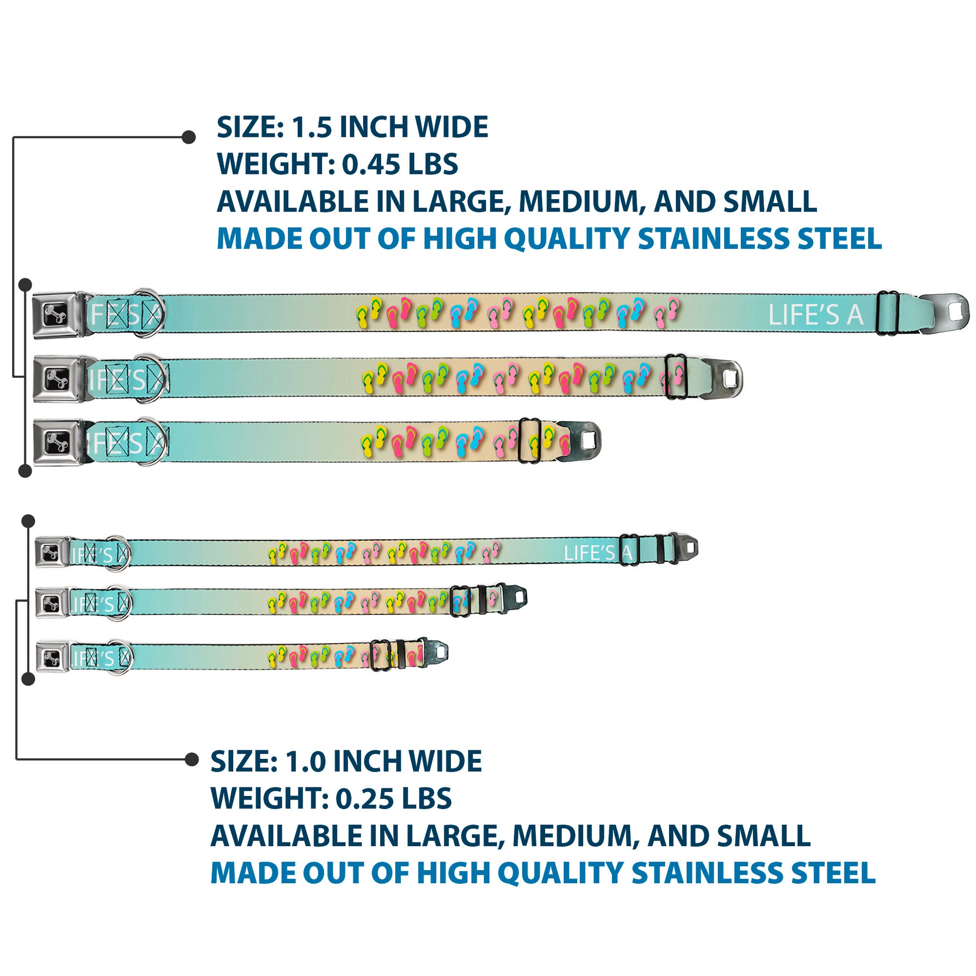Dog Bone Seatbelt Buckle Collar - Flip Flops7 LIFE'S A BEACH Tan/Aqua/White Seatbelt Buckle Collars Buckle-Down