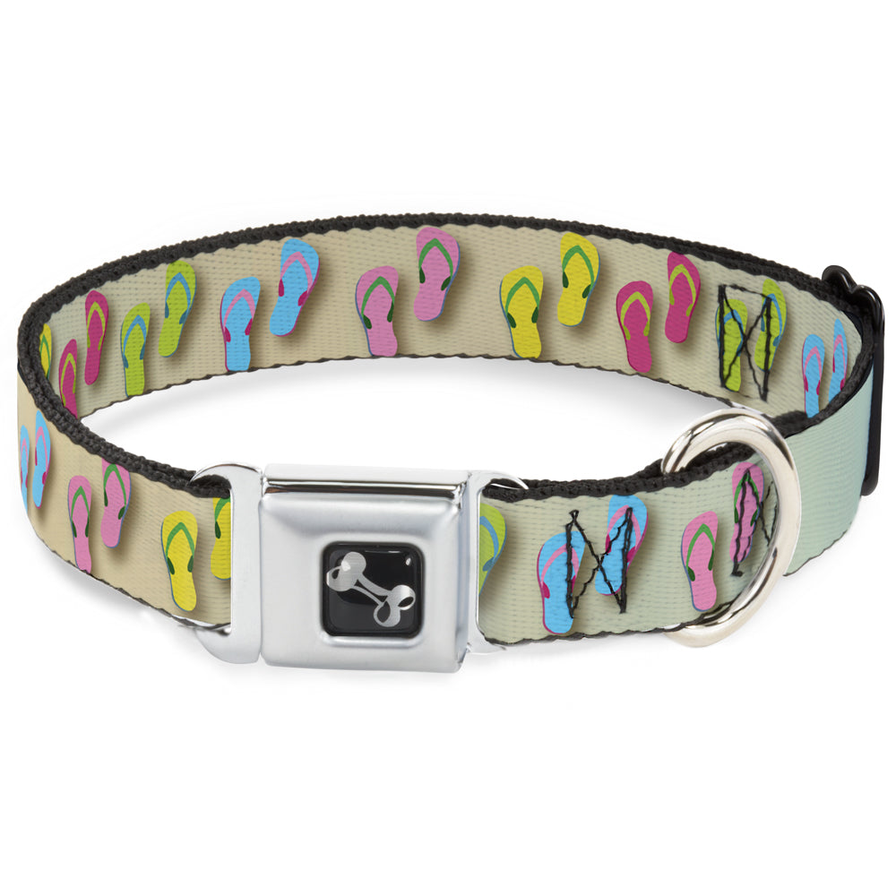 Dog Bone Seatbelt Buckle Collar - Flip Flops7 LIFE'S A BEACH Tan/Aqua/White Seatbelt Buckle Collars Buckle-Down