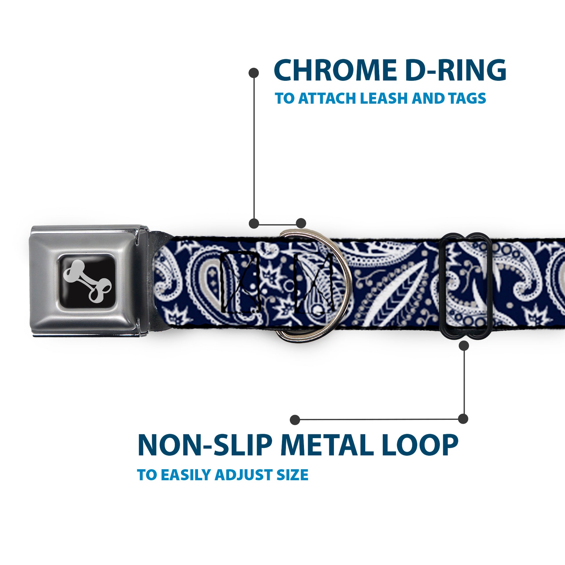 Dog Bone Seatbelt Buckle Collar - Floral Paisley3 Blue/White/Gray Seatbelt Buckle Collars Buckle-Down