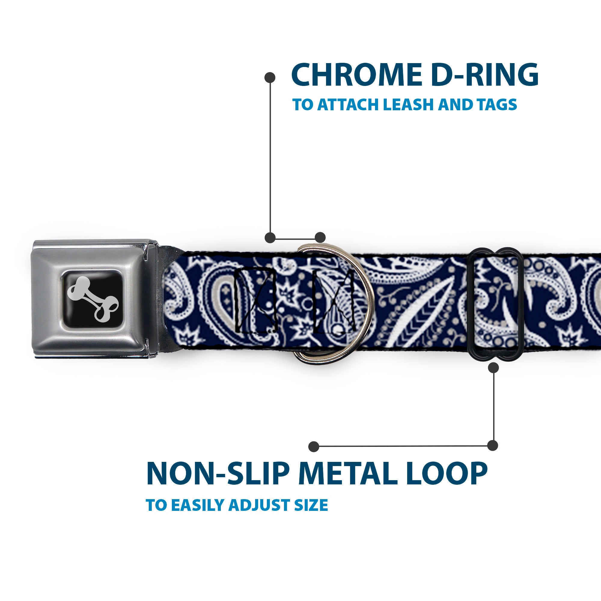 Dog Bone Seatbelt Buckle Collar - Floral Paisley3 Blue/White/Gray Seatbelt Buckle Collars Buckle-Down