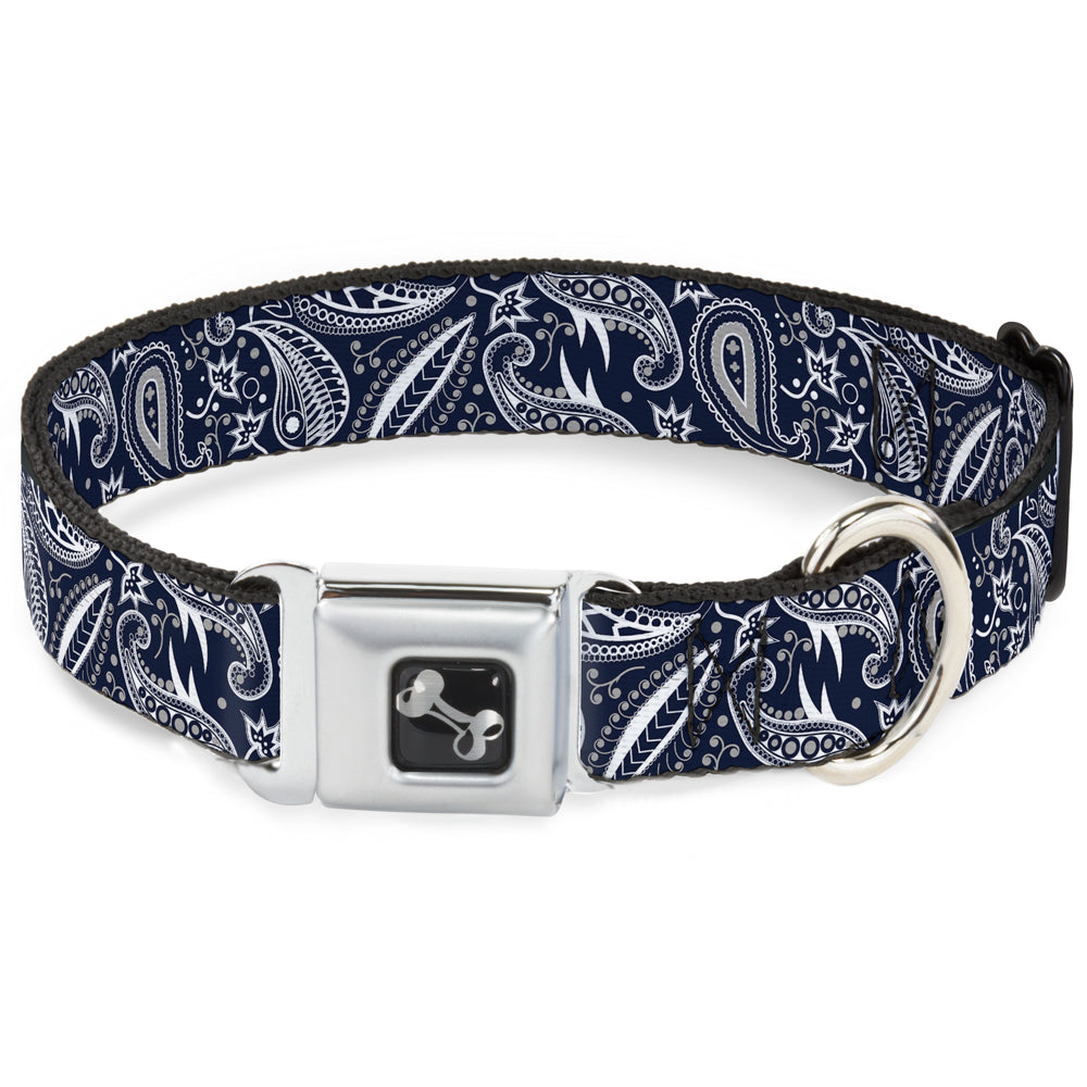 Dog Bone Seatbelt Buckle Collar - Floral Paisley3 Blue/White/Gray Seatbelt Buckle Collars Buckle-Down