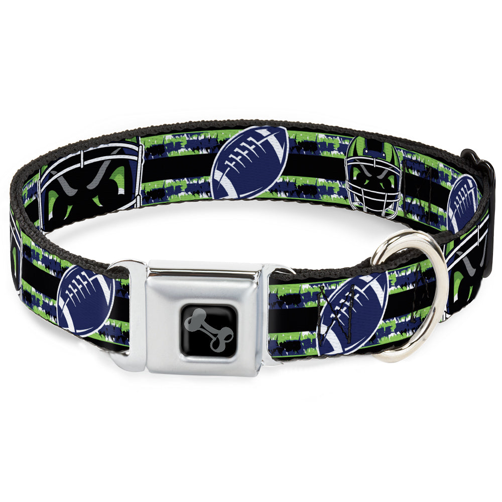 Dog Bone Black/Silver Seatbelt Buckle Collar - Football/Helmet Stripe Black/Neon Green/Blue Seatbelt Buckle Collars Buckle-Down
