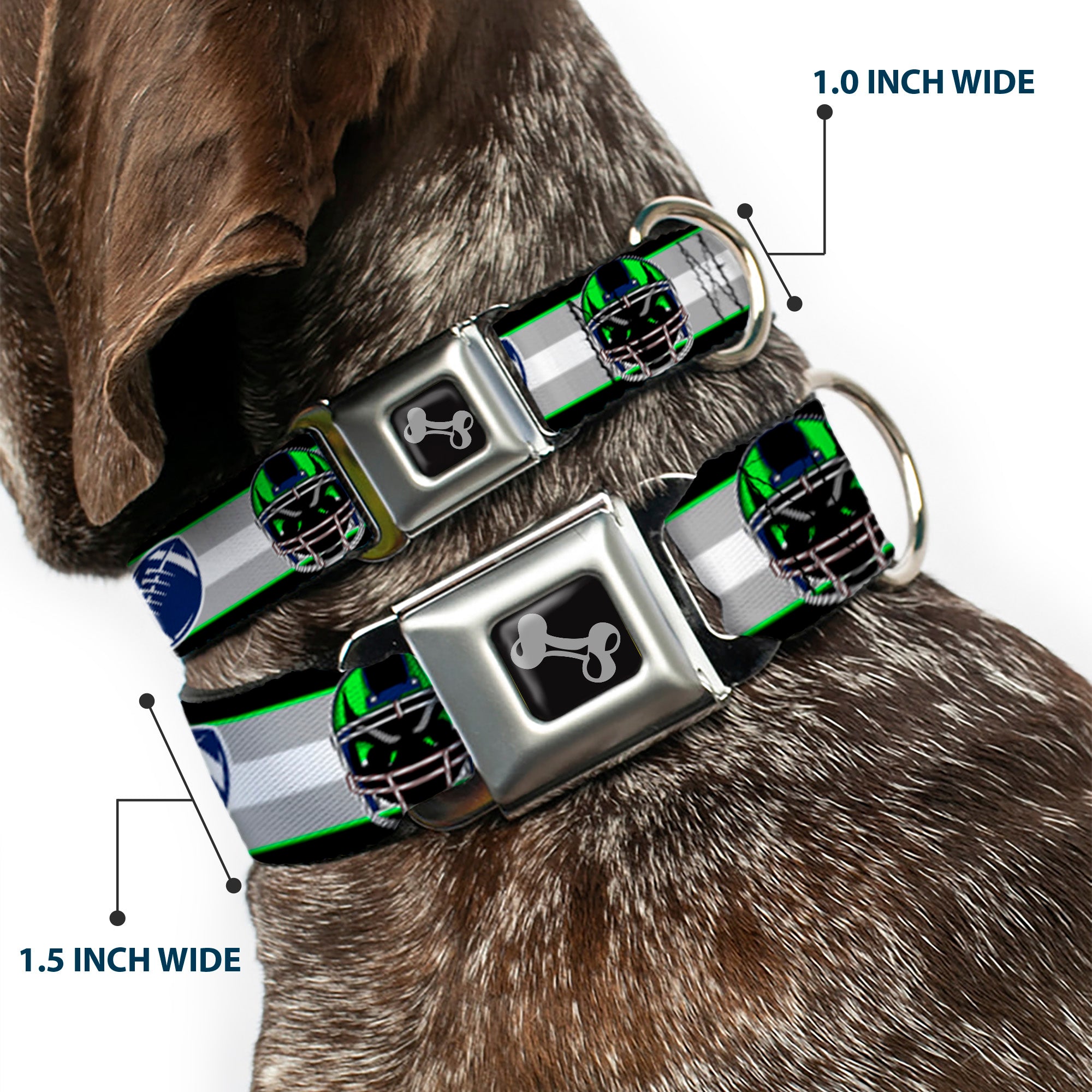 Dog Bone Black/Silver Seatbelt Buckle Collar - Football/Helmet Stripe2 Black/Neon Green/Silver/White/Blue Seatbelt Buckle Collars Buckle-Down