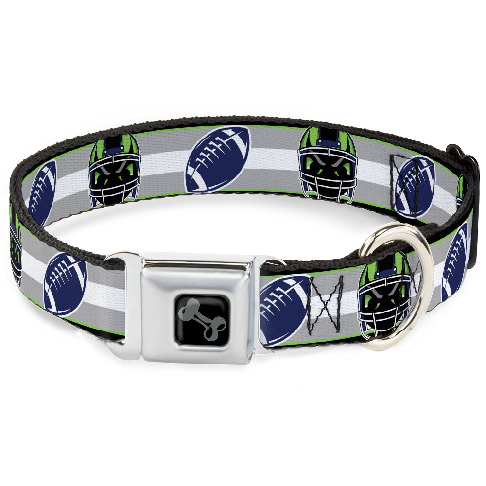 Dog Bone Black/Silver Seatbelt Buckle Collar - Football/Helmet Stripe2 Black/Neon Green/Silver/White/Blue Seatbelt Buckle Collars Buckle-Down