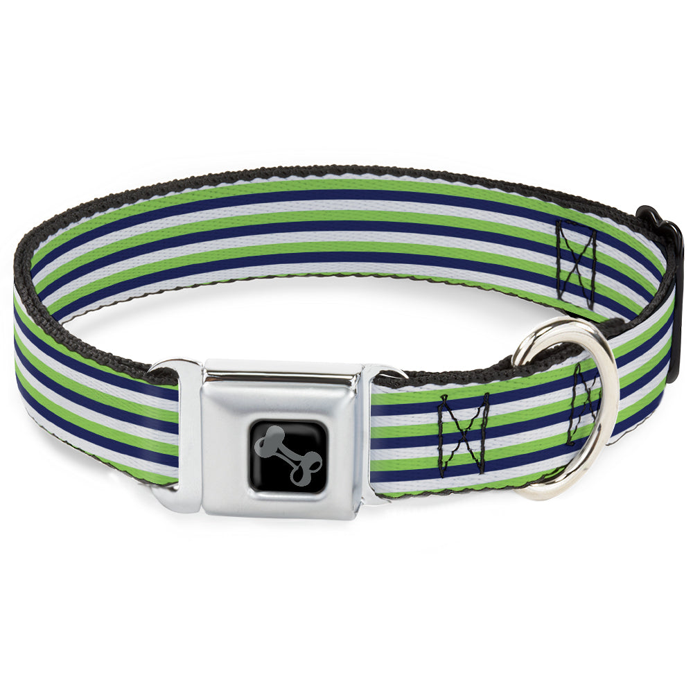 Dog Bone Black/Silver Seatbelt Buckle Collar - Fine Stripes White/Neon Green/Navy Seatbelt Buckle Collars Buckle-Down