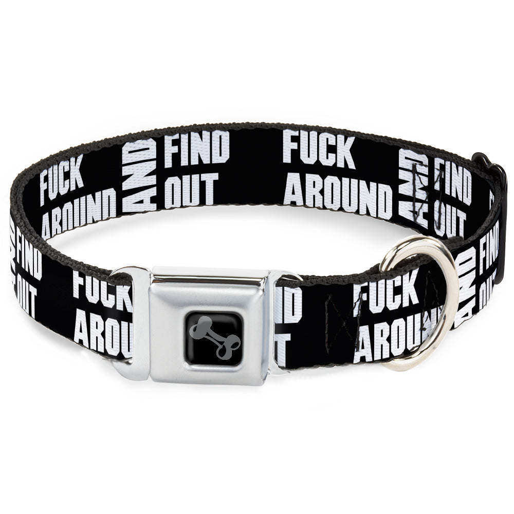 Dog Bone Black/Silver Seatbelt Buckle Collar - FAFO FUCK AROUND AND FIND OUT Bold Black/White Seatbelt Buckle Collars Buckle-Down